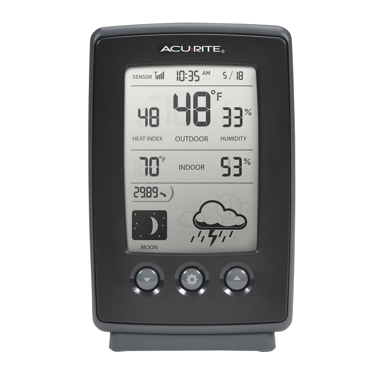 AcuRite Digital Weather Forecaster with Indoor/Outdoor Temperature, Humidity, and Moon Phase (00829), Black