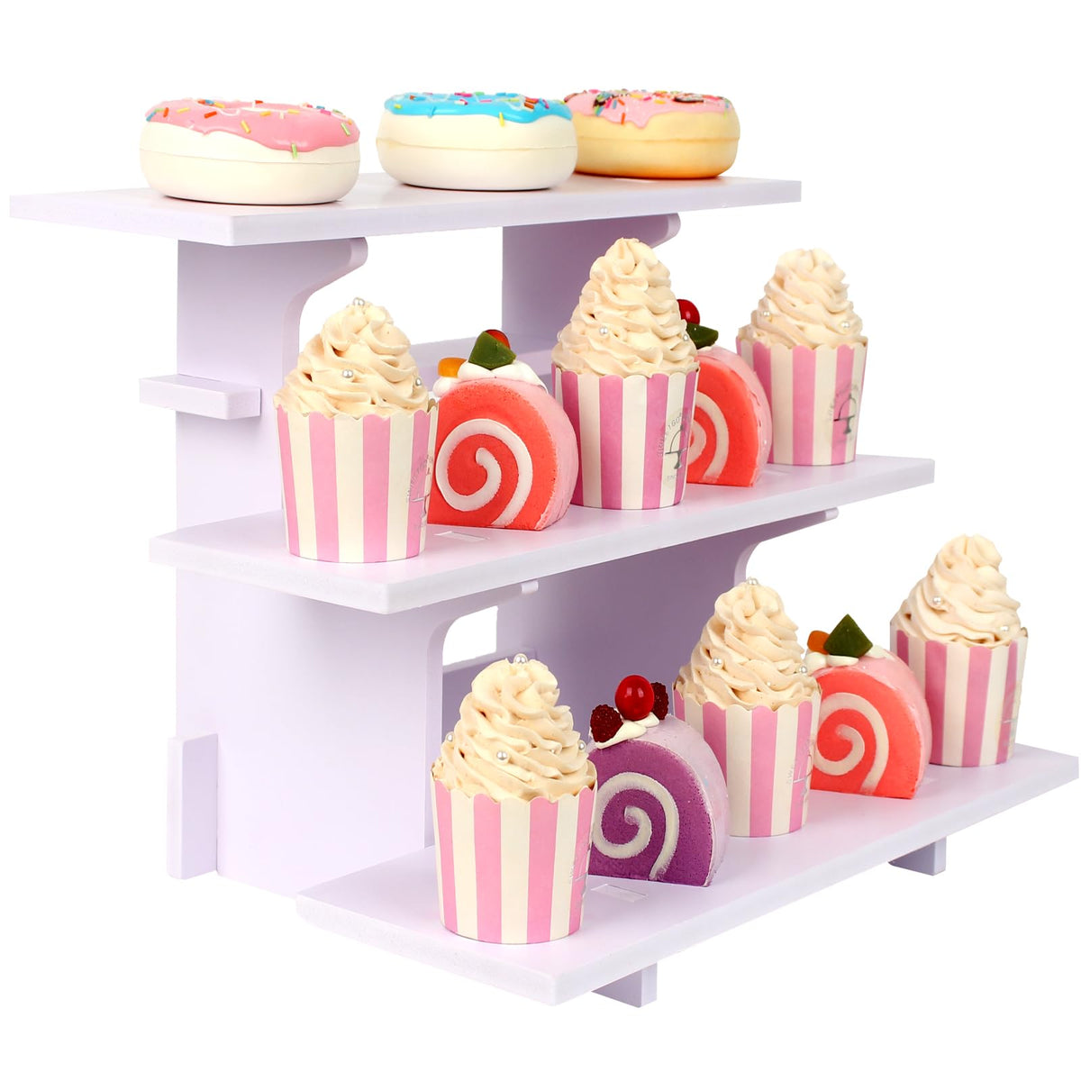 HAOWUJIN 3 Tier Staight Retail Display Racks Portable Product Shelves, White Store Retail Display Stand, Cupcake Stand, Candle Tumbler Display Rack for Craft Shows, Trade Shows, Farmers Market