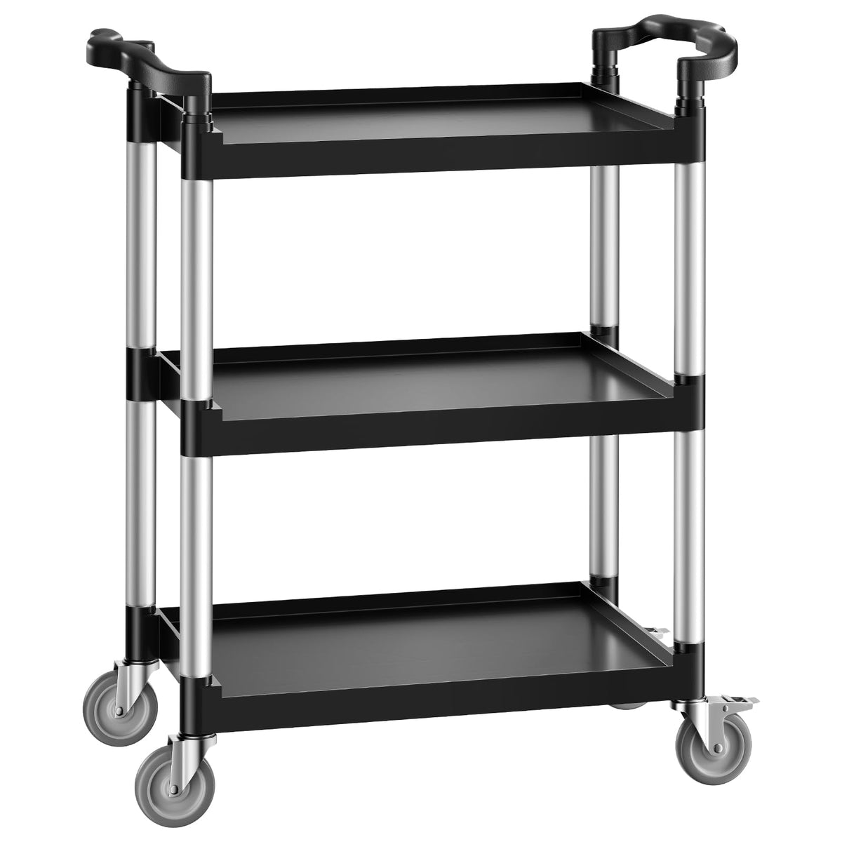 VEVOR Utility Cart, 300 lbs Load Capacity, 3-Tier Utility Plastic Cart with 360° Swivel Wheels (2 with Brakes), 24.4 x 16.1-inch Food Service Cart for Warehouse, Office, Home, Restaurant, Kitchen