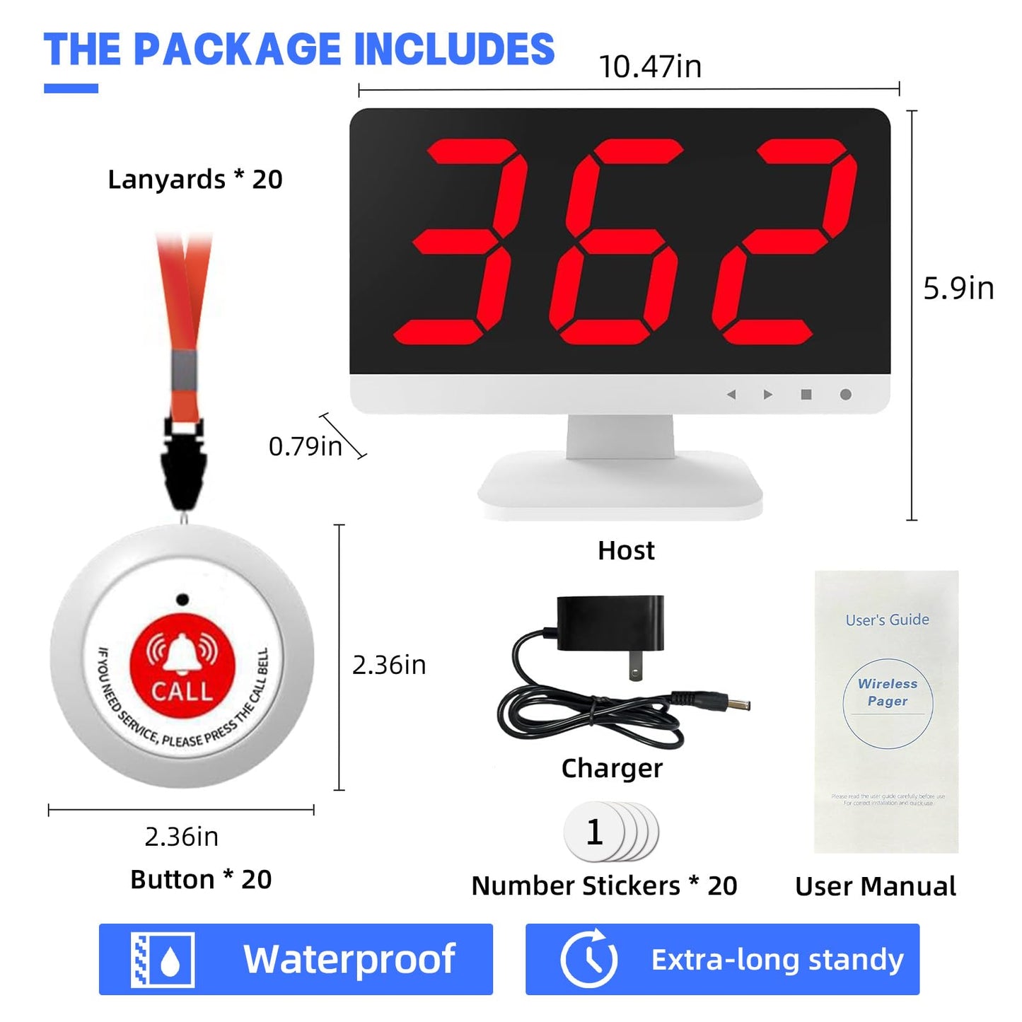 SavvyMate Wireless Call Light System for Medical Office, Nurse Call System with 20 Buttons,1000ft, Caregiver Call Button with 1 Display Receiver for Clinic Nursing Home Health Care, Assisted Living