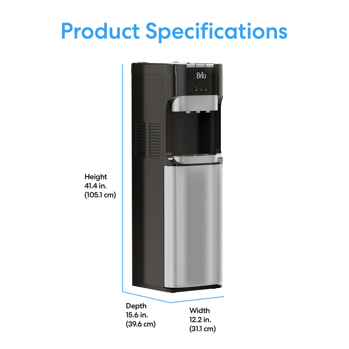 Brio Bottom Loading Water Cooler Dispenser for 5 Gallon Bottles - 3 Temperatures with Hot, Room & Cold Spouts, Child Safety Lock, LED Display with Empty Bottle Alert, Stainless Steel