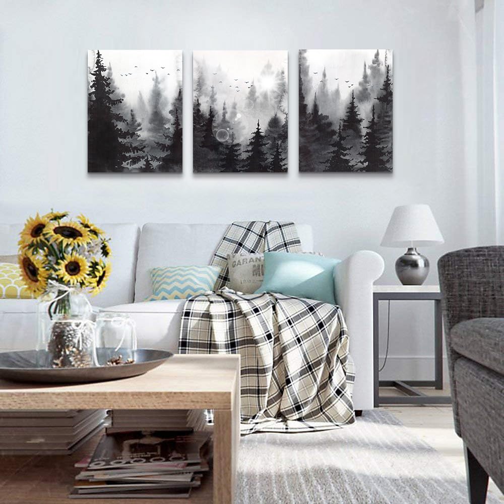 Lapremoly 3-Piece Modern Abstract Art Prints, Black and White Forest Scenery, Canvas Wall Art for Living Room, Bedroom, Office, Home Wall Decor