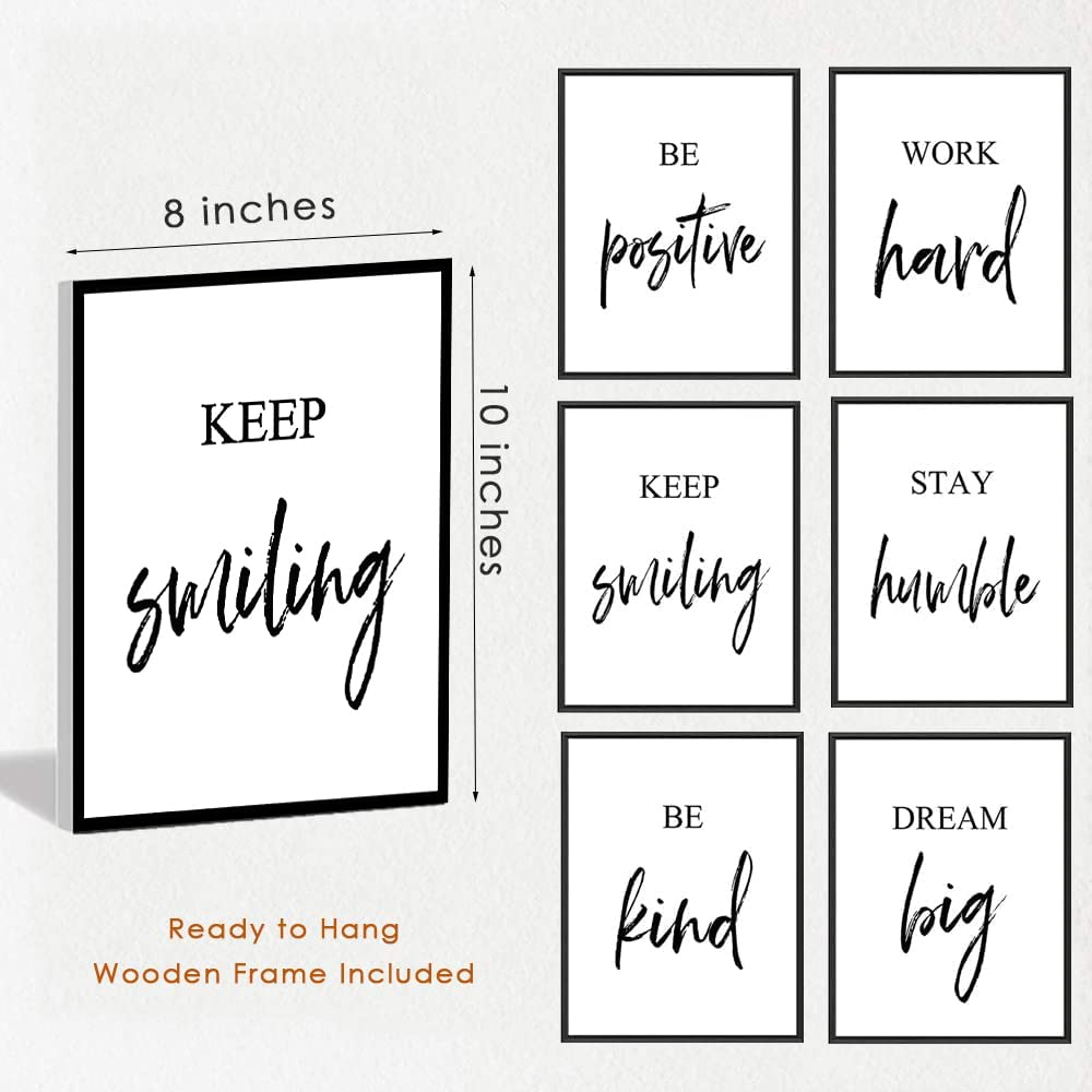 Inspirational Wall Art, Framed Motivational Canvas Wall Art Positive Quote for Living Room Bedroom Office, Stretched Ready to Hang (Set of 6, 8X10in, Framed)