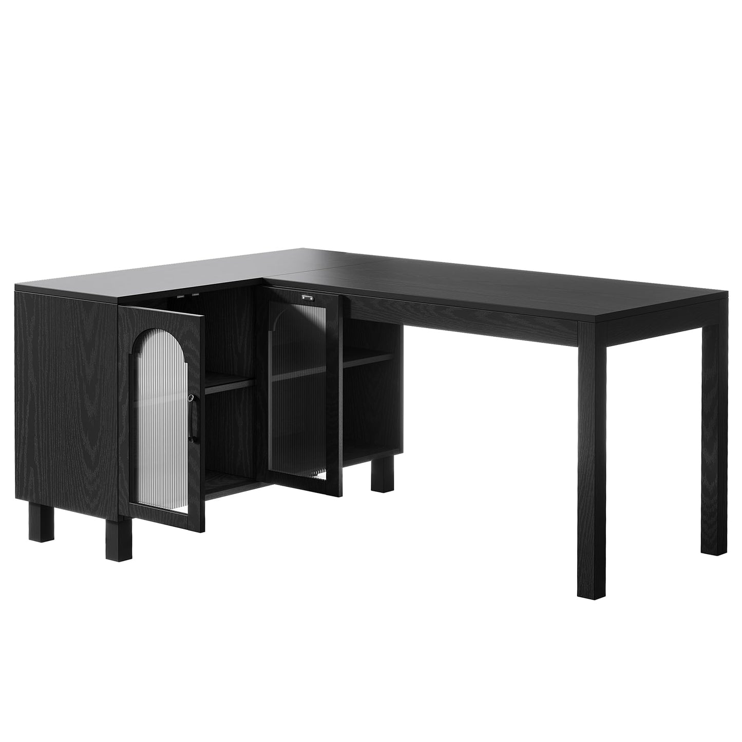Tribesigns 59" L Shaped Desk with File Cabinet, Executive Office Desk with Storage Shelves, Modern Wood Computer Desk, Coner Writting Desk for Home Office, Work, Study (Black)