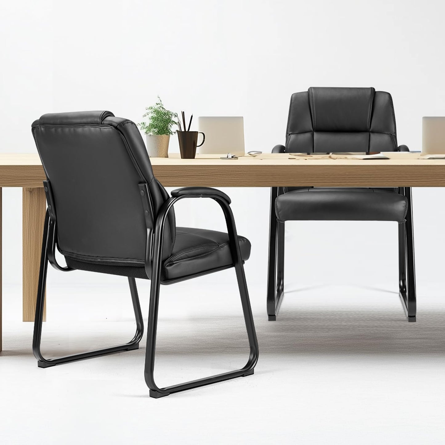 DUMOS Office Desk Guest Chair Set of 4, Leather Waiting Room Chairs with Padded Arms for Elderly Home Reception Area Conference Room Lobby Side breakroom