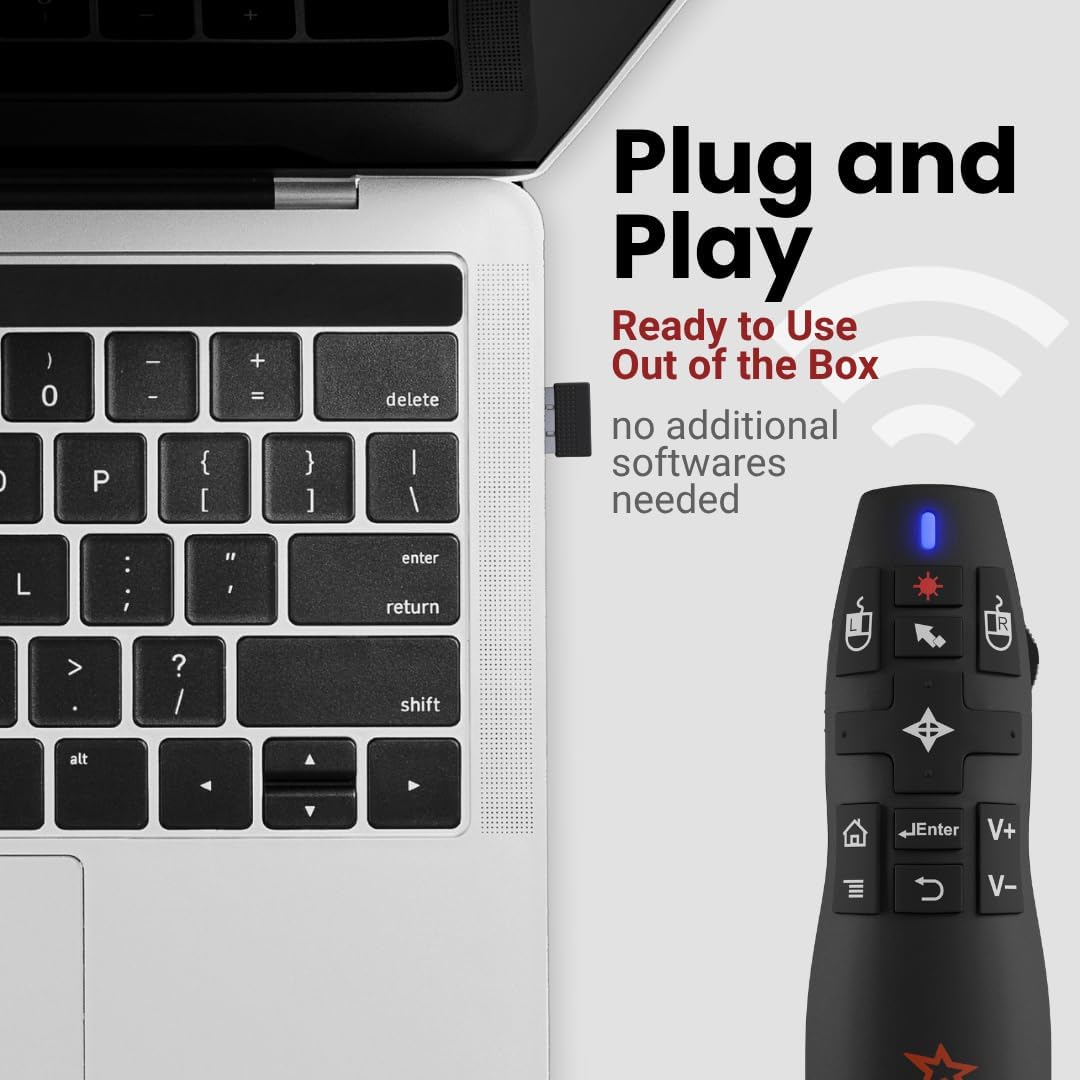 PR-820 Presentation Clicker for Mac – Smartboard Remote PowerPoint Clicker with Laser Pointer & Air Mouse, Compatible with Keynote, Google Slides, MacBook & PC