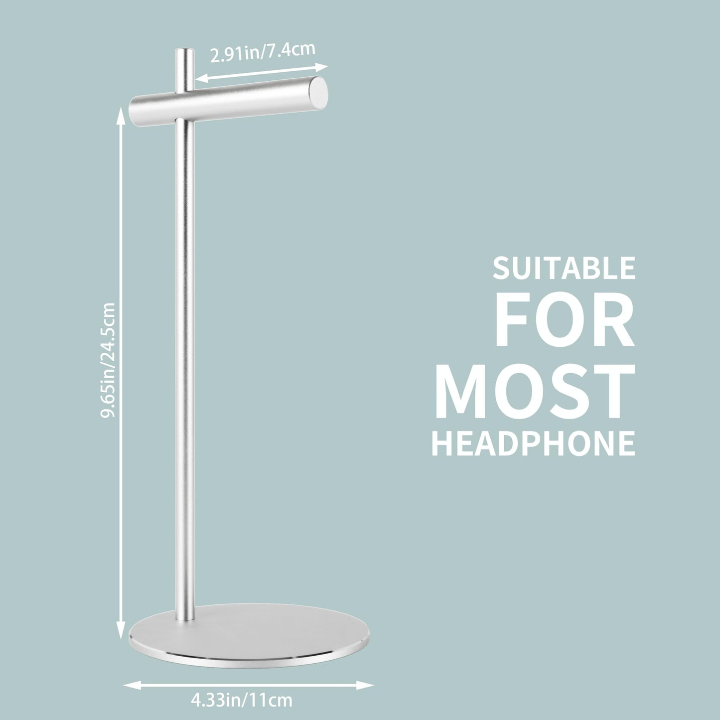 LinNature Aluminum Alloy Headphone Stand for Desk with Non-Slip Base - Universal Headset Stand Compatible with Over-Ear, On-Ear and Neckband Headphones (Silver)