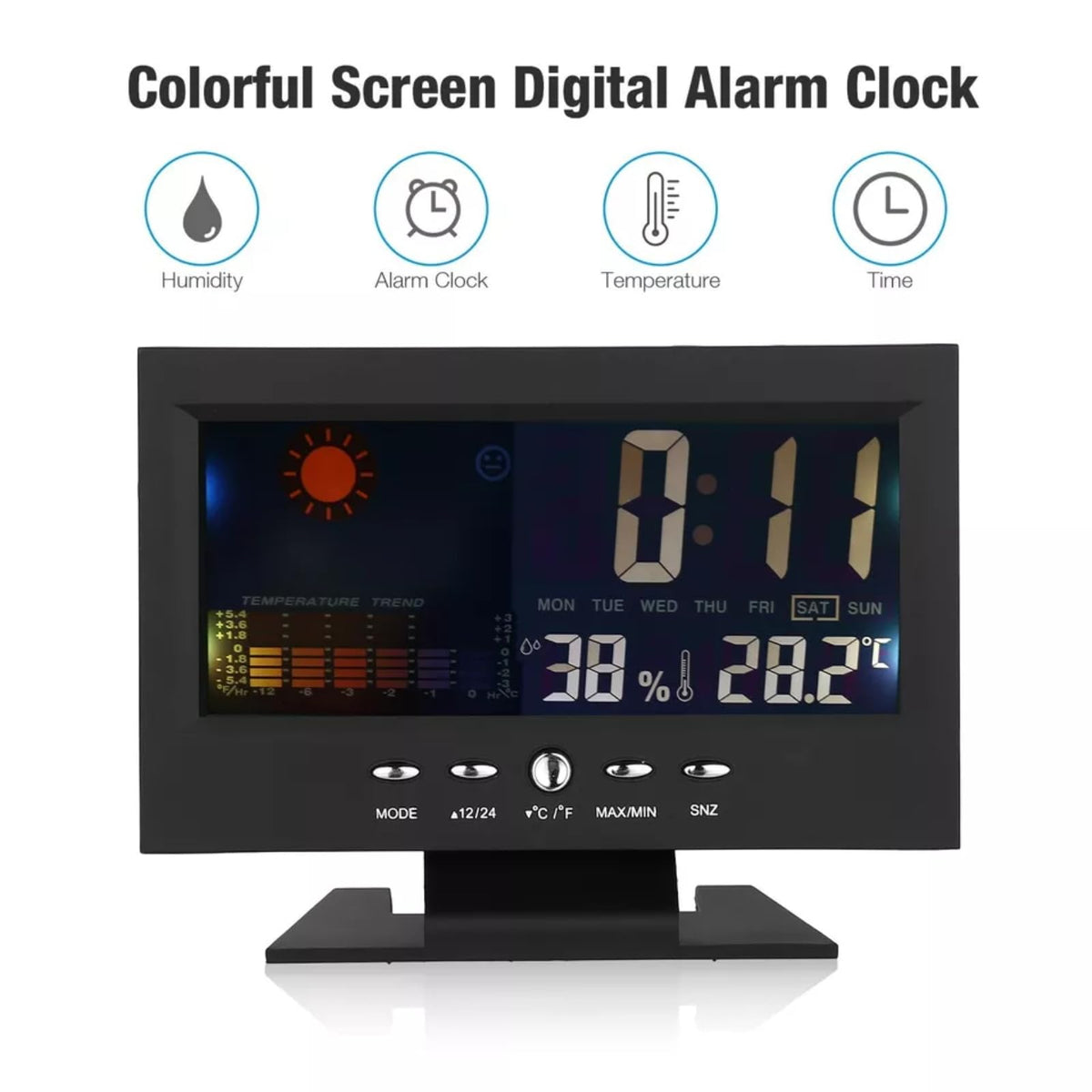 ikaufen Weather Station Wireless Indoor Thermometer Temperature Desk Digital Alarm Clock Weather Thermometer LED Temperature Humidity Monitor