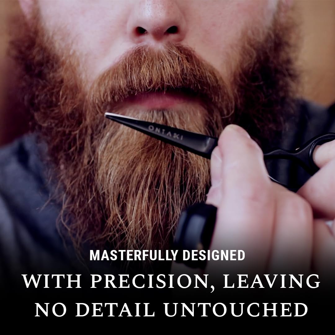 Ontaki Mustache Scissors - 5-Inch, Black - Bevel-Edge Precision & Beard Trimming Scissors - Complete Kit with Mustache Comb & Beard Comb