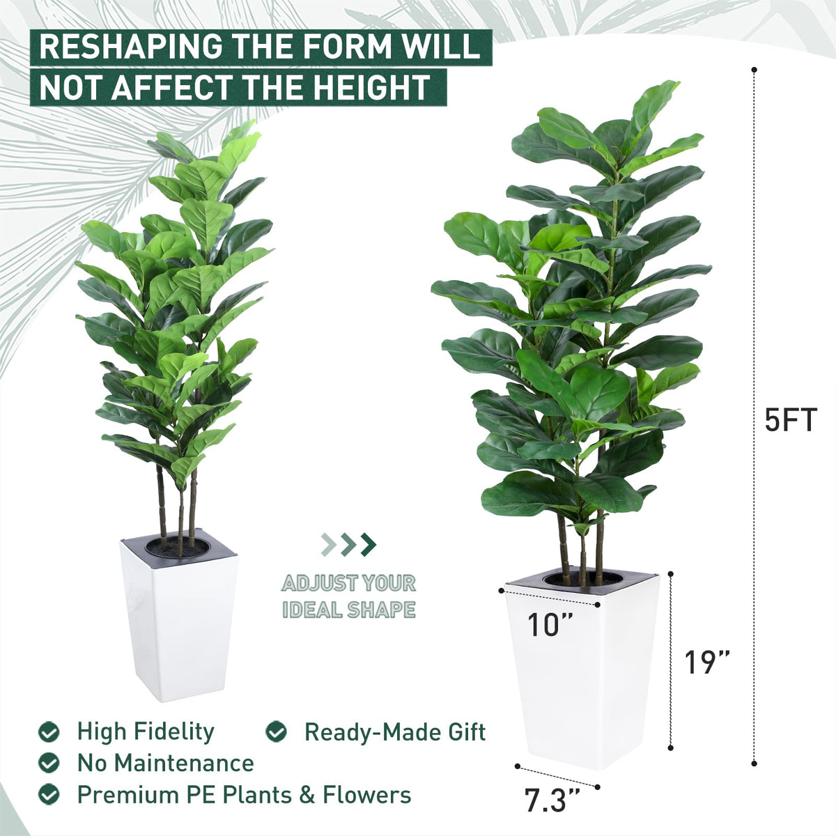 Yepdin 5Ft Fiddle Leaf Fig Tree with White Tall Planter - Fake Fig Silk Plants with 62 Large Fiddle Leaves,Artificial Trees for Home Decor Indoor Outdoor Office