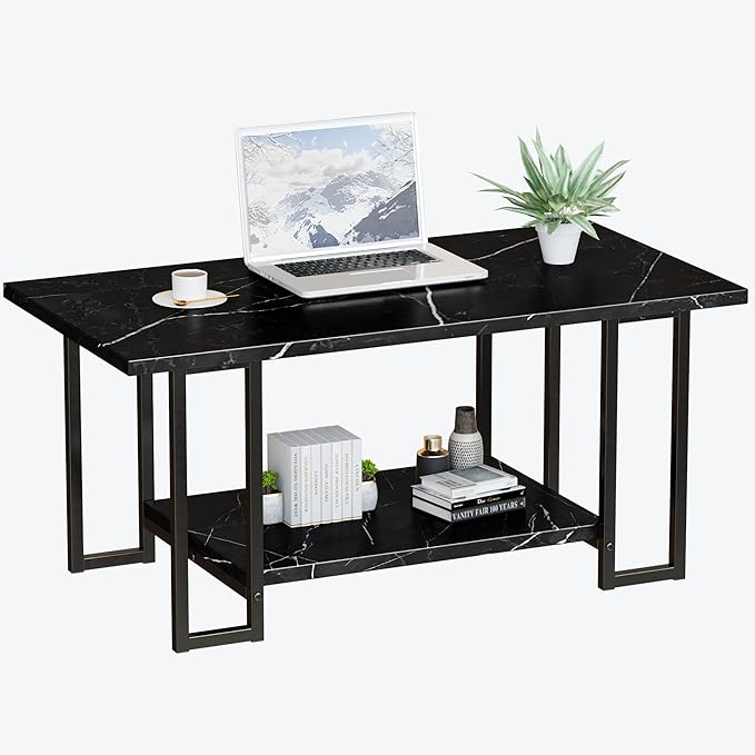 AWQM Marble Coffee Table, Faux Marble Top Rectangular Coffee Table