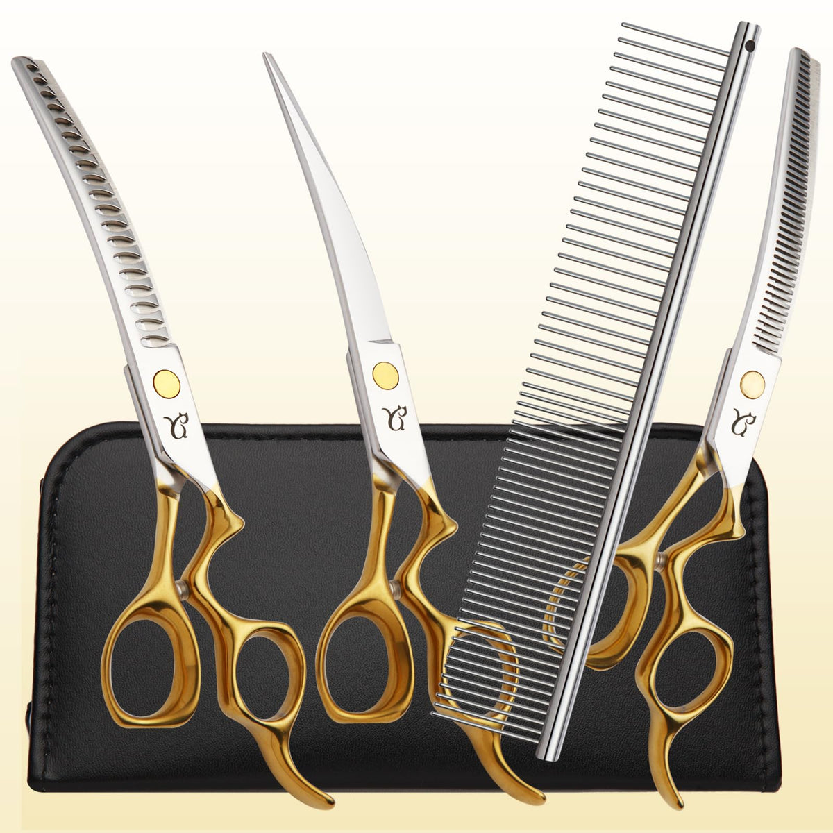 CITYWISH Dog Grooming Scissors,Curved Chunkers Shears Deg Grooming with Safety Round Tips, Sharp and Comfortable 4 in 1 Dog Scissers for Grooming