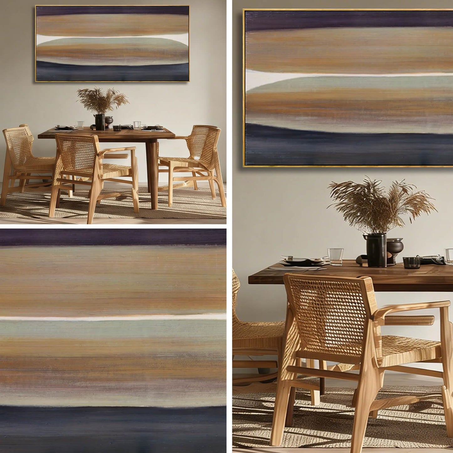 Neutral Brown and Black Abstract Wall Art 24x48 Inch, Large Framed Canvas Prints with Wooden Frame, Modern Minimalist Home Decoration for Bedroom Living Room or Office