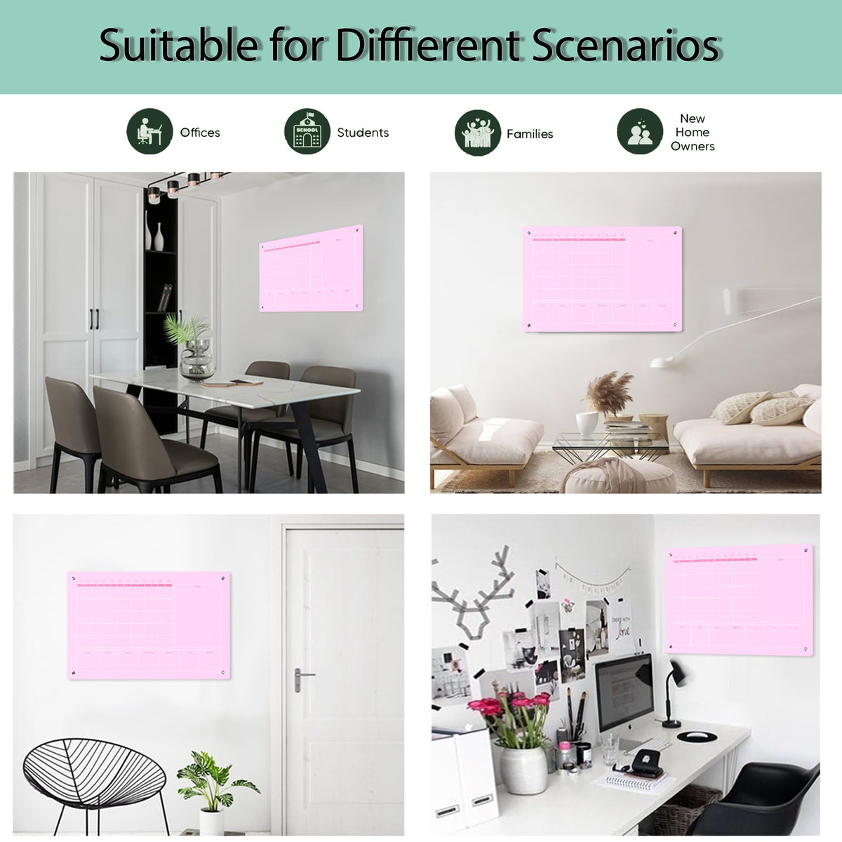 Marribol Large Acrylic Calendar for Wall,24"X16",Acrylic Dry Erase Calendar for Wall,Pink Dry Erase Board for Home/Office