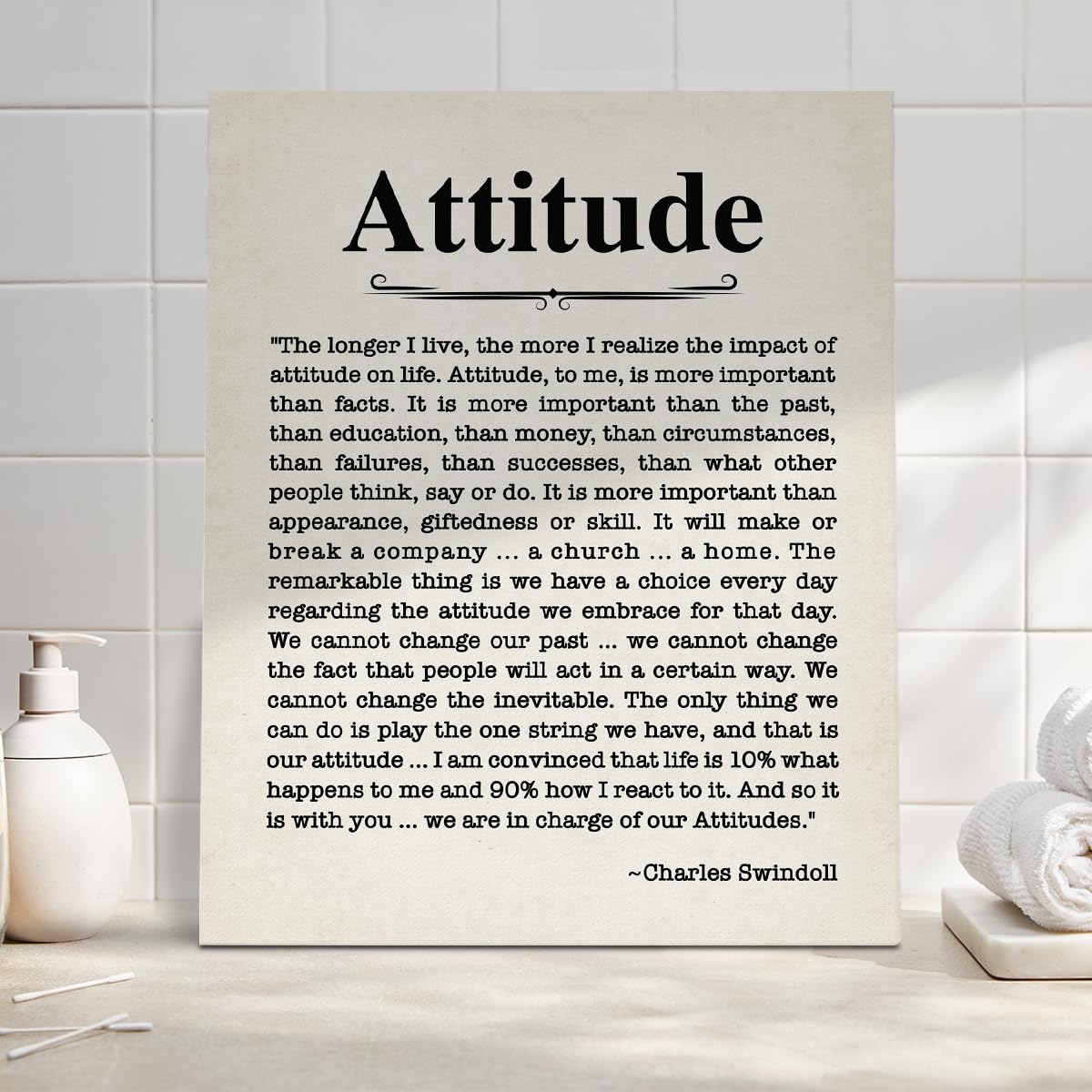 Inspirational Wall Art Canvas Painting Framed, Motivational Attitude Quote Poster Print Ready to Hang Home Office Living Room Decor 10×8 Inches