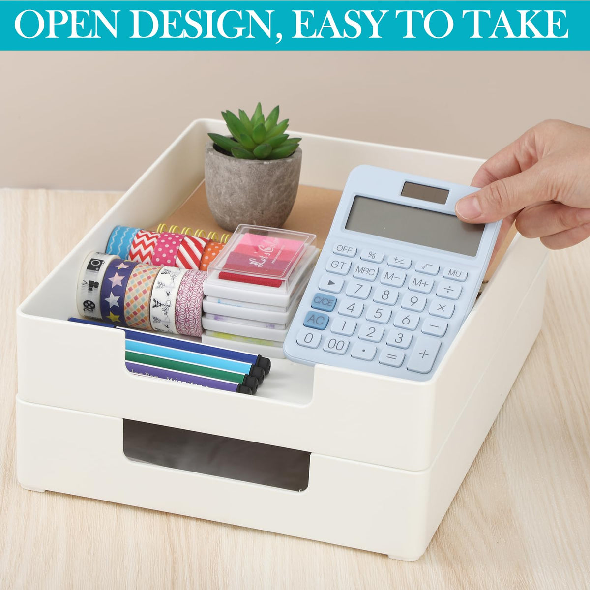 Cinnvoice 2 Pcs Letter-Size Desk Tray, Stackable Plastic Paper Holder, A4 Paper Tray Organizer for Office, School, Home Storage, Multi-use File & Document Organizer(White)