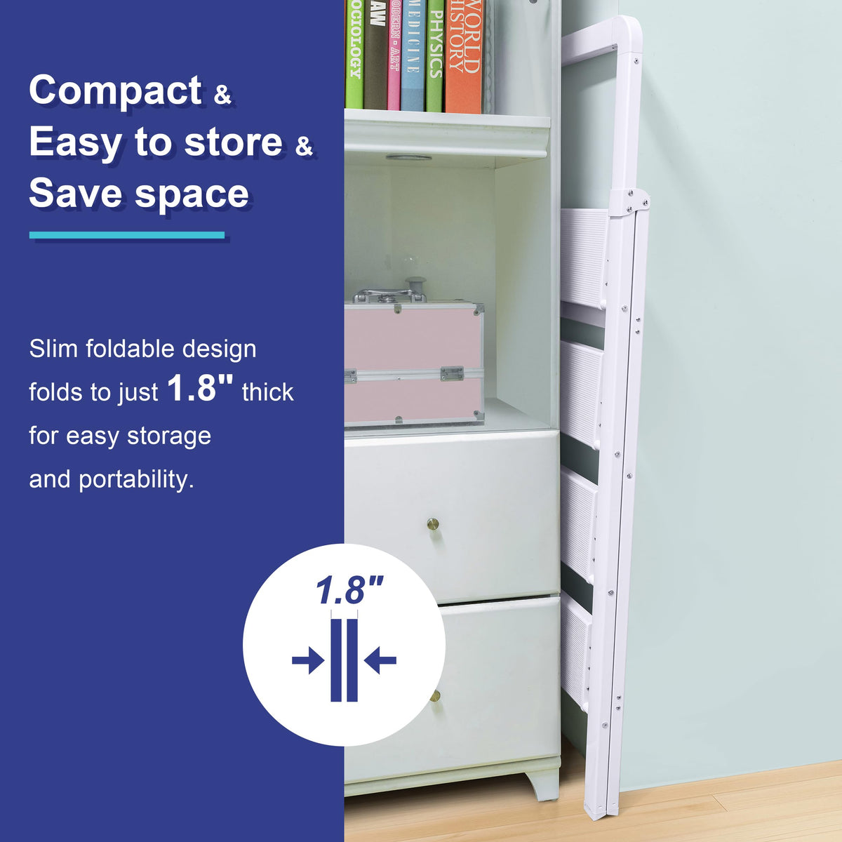 BIBKOKE Step Ladder 4-Step White Finish Aluminum Folding Step Ladders,Anti-Slip Max 330 lbs