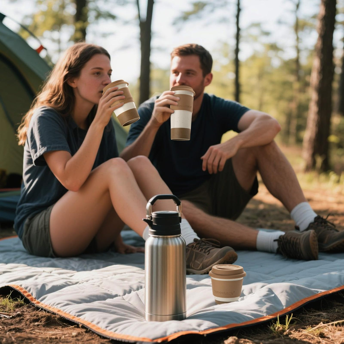 Nucookery Ceramic Travel Coffee Mug Set, Coffee Tumbler with Silicone Lid and Non-Slip Sleeve, Unique To Go Mug, Gifts for Women & Men, Microwave Safe Cappuccino, Tea, Latte, Iced-Coffee Cups, White