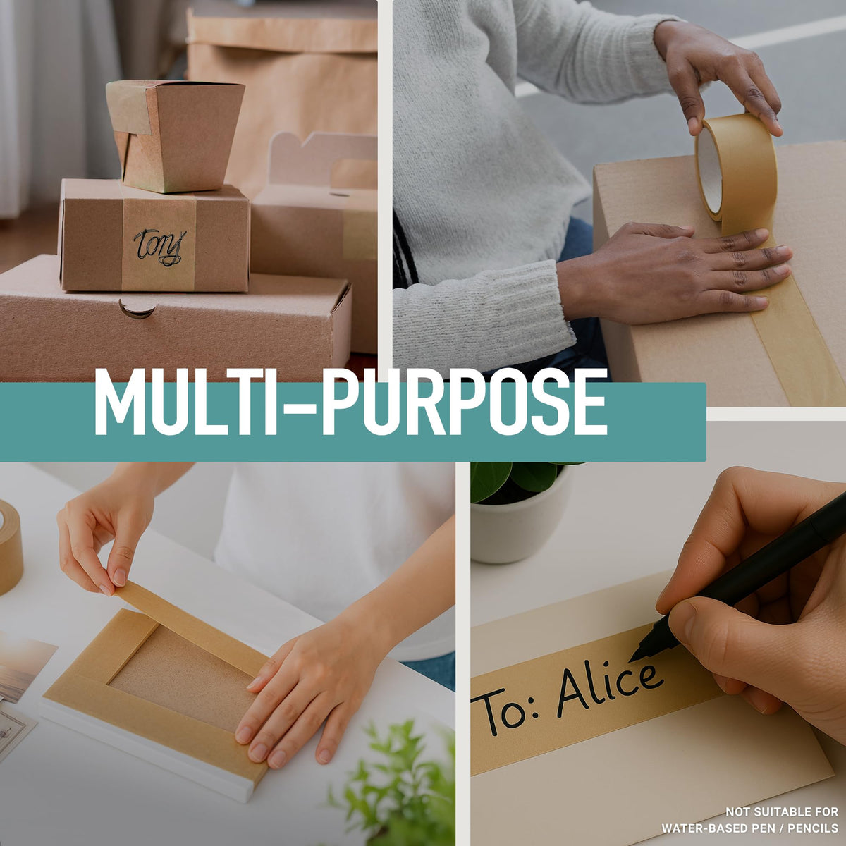 Roloz Brown Kraft Paper Packing Tape 6-Pack 2in x 44 yd – Strong Adhesive, Hand-Tearable, Writable Shipping Tape for Boxes – Ideal for Packing, Moving, Storage, Mailing, and Shipping