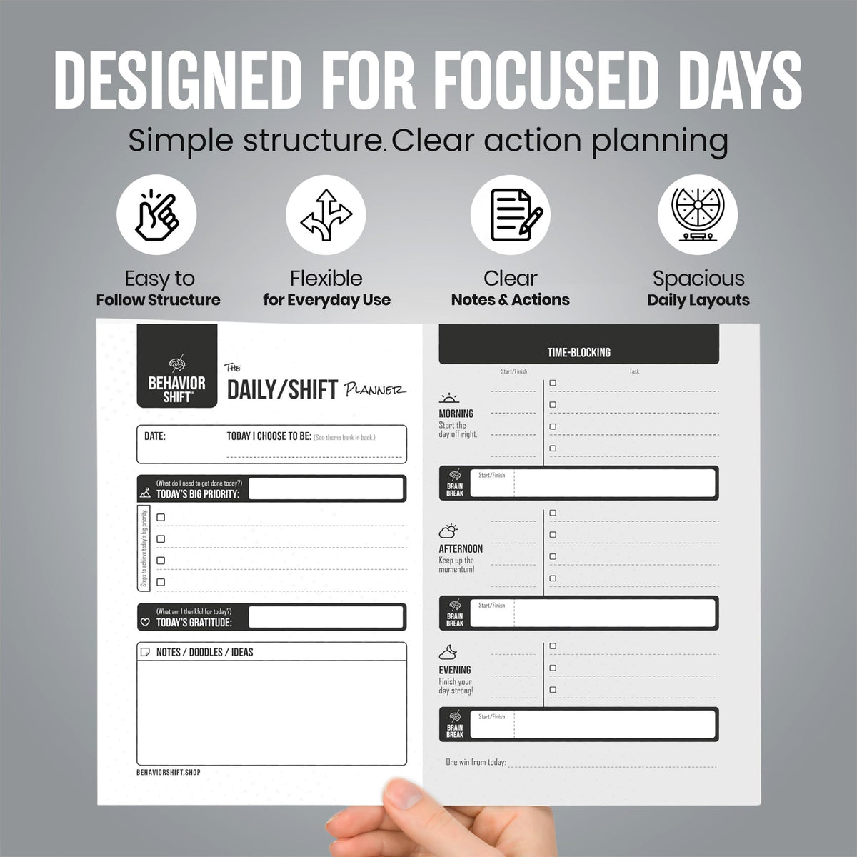 The Behavior Shift Daily Desktop Planner - 8.5 X 11 Inches undated Tear off Sheets - 13 week planning pad with checklist - Brain Dump Notepad for work, school & home organizer