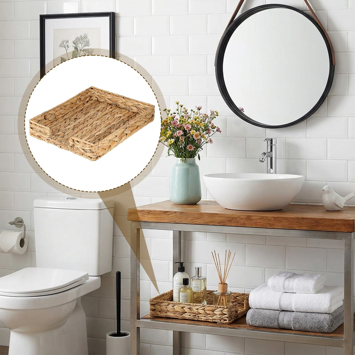 2 Pcs A4 File Tray, Water Hyacinth Desk Basket, Wicker Paper Tray File Baskets, Woven Letter Size Documents Trays, Magazine Files Storage Basket Organizer Bin for Office, Toilet, Desk