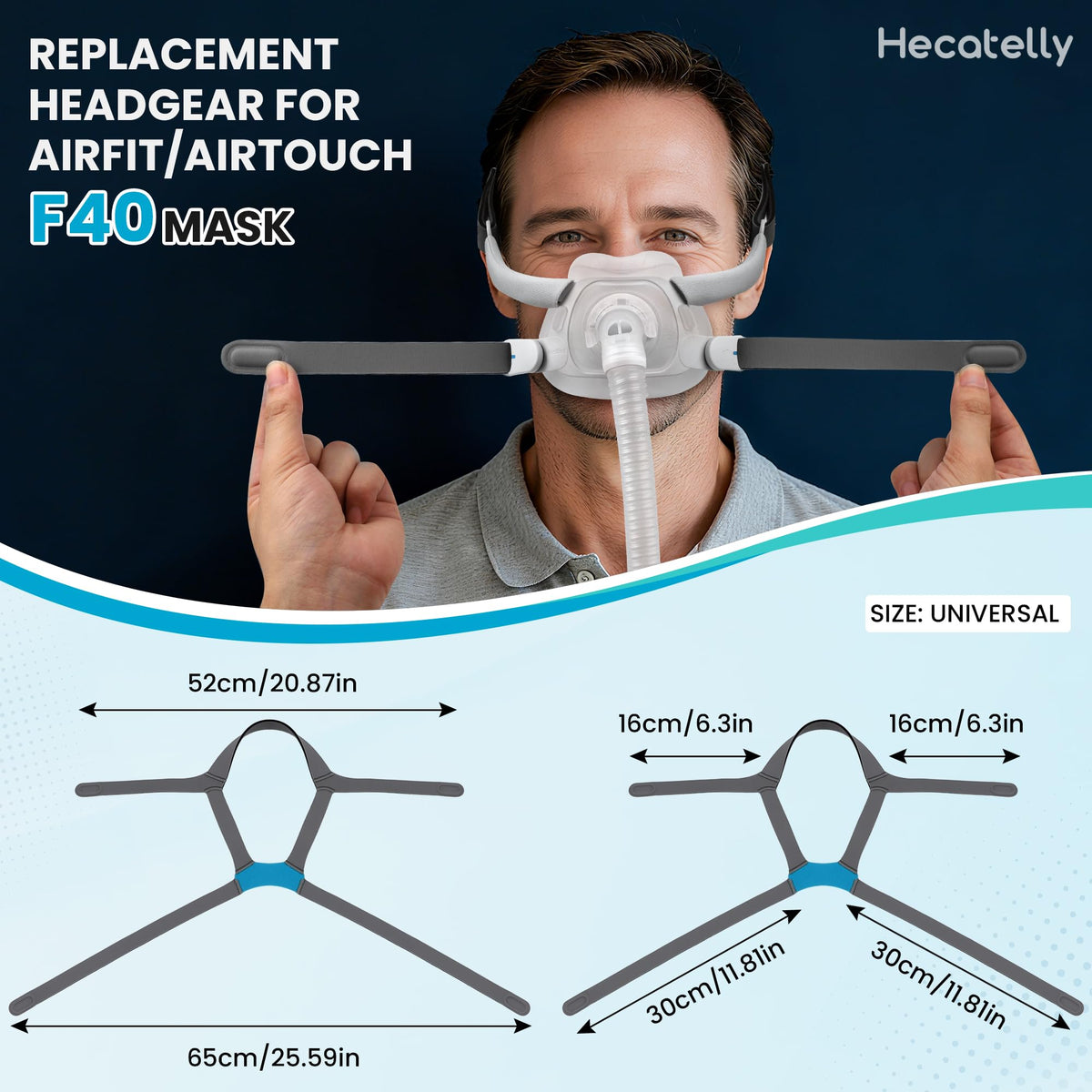 Hecatelly 1 Pack Replacement F40 Headgear and 1 Pair Magnetic Clips for AirFit F40 Headgear,Comfortable Adjustable Head Strap Replacement for Resmed F40 Full Face Mask-Standard/Medium Size