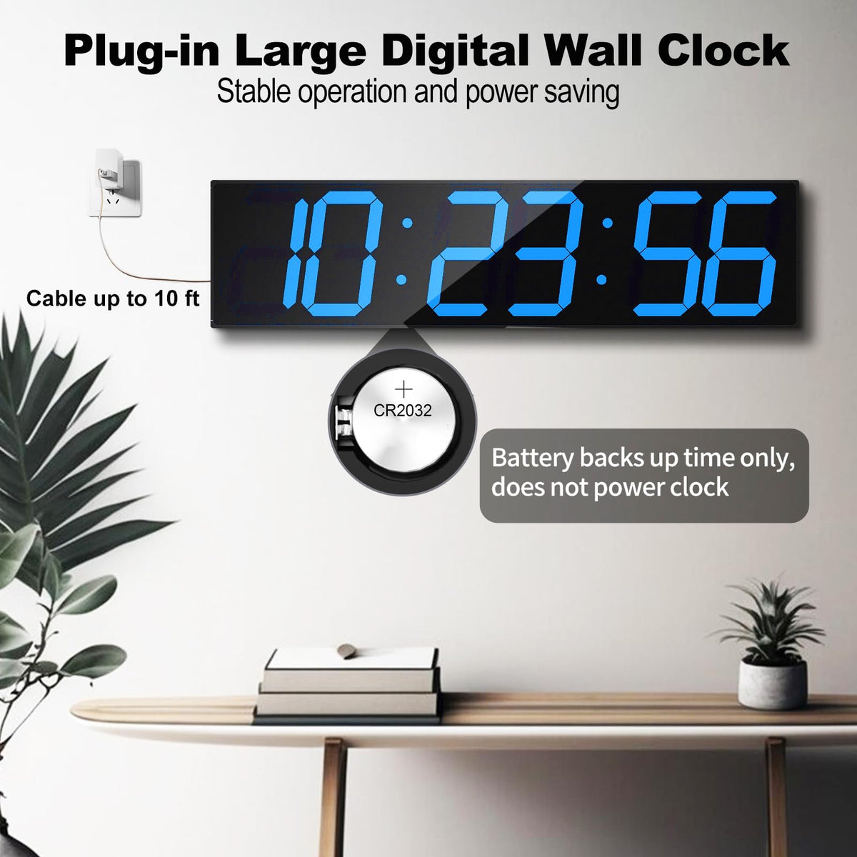 CHKOSDA Digital Wall Clock, Oversize Led Digital Clock Large Display with Auto Dimmer, Huge Countdown Timer with Remote Control, 27" Wide Display, 6 Digits, Wall Mount, Date and Temperature(Ice Blue)
