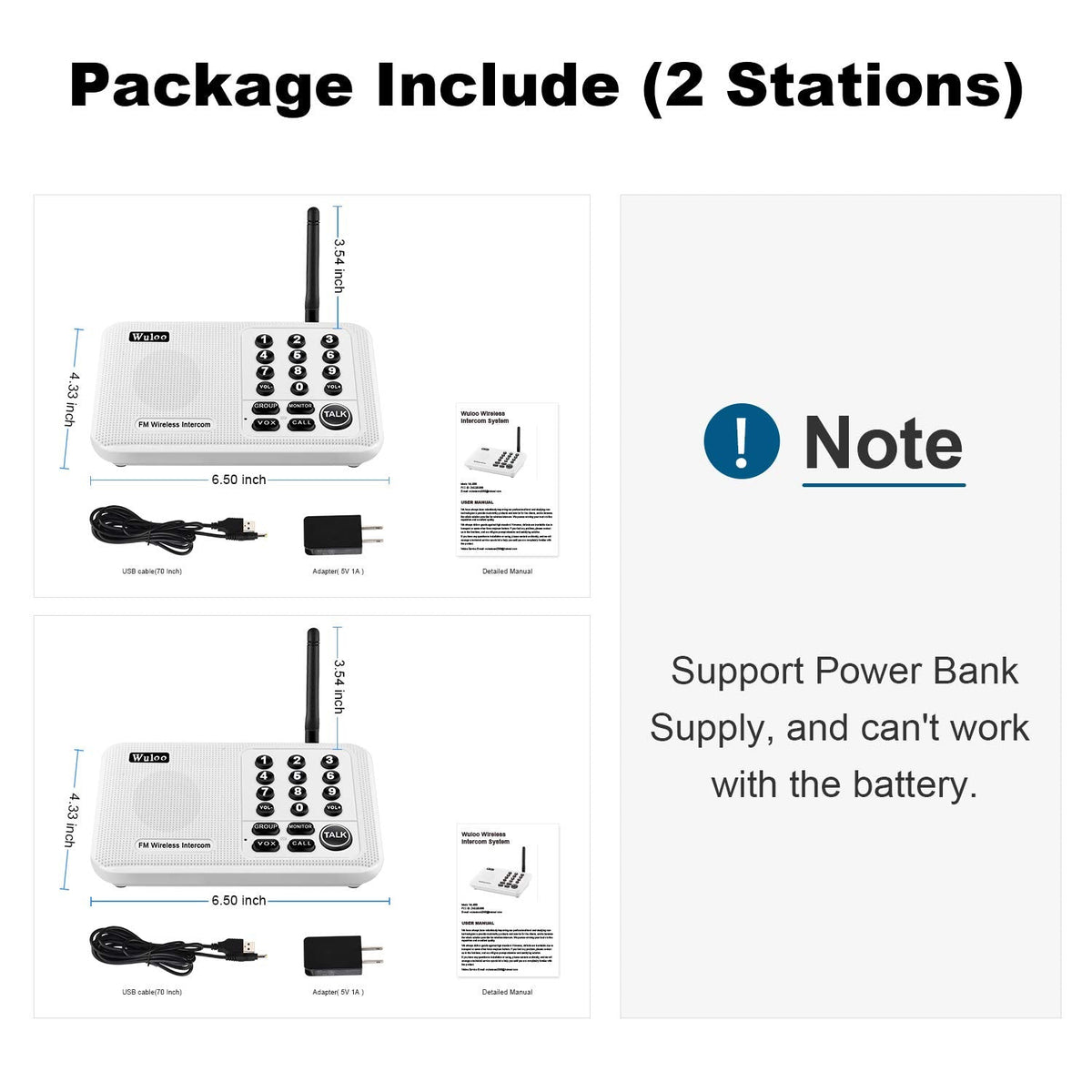 Wuloo Intercoms Wireless for Home 5280 Feet Range 10 Channel 3 Code, Wireless Intercom System for Home House Business Office, Room to Room Intercom, Home Communication System (2 Units Set, White)