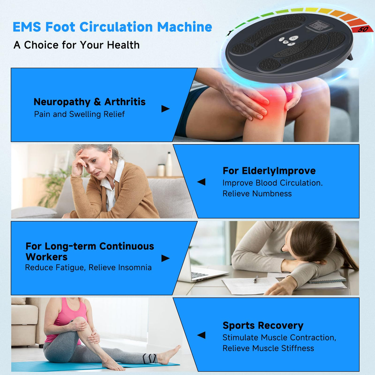 FDA Cleared - Electronic Muscle Stimulator for Neuropathy Foot Leg Massage, EMS Foot Massager for Pain Relief & Muscle Relaxation, EMS/TENS Feet Stimulator for Circulation, for Dad Mum Elder Gifts