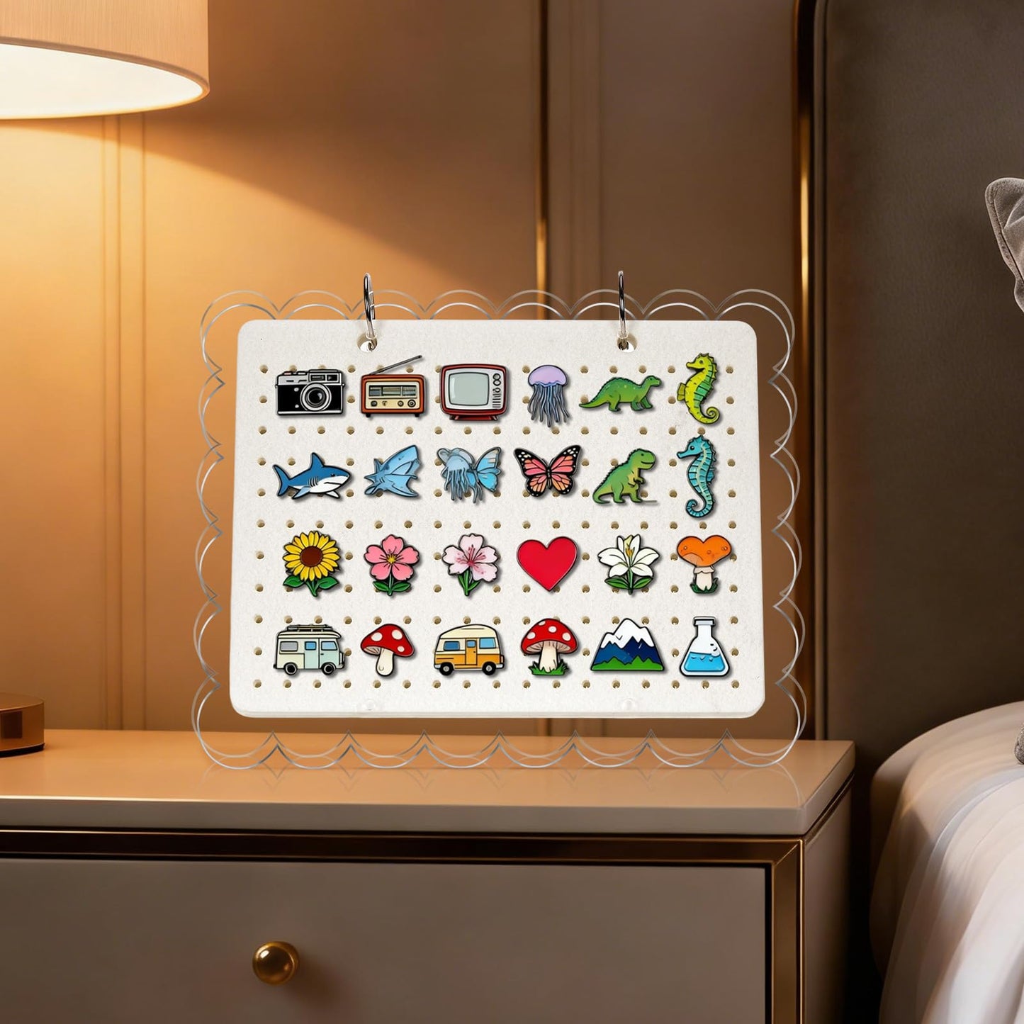 Beautiful Pin Display Organizers,Acrylic Scalloped Cover Brooch Pin Holder with 6 Pages,Pin Collection Storage Calendar,Enamel Pin Display Pages for Store 180+ Pins