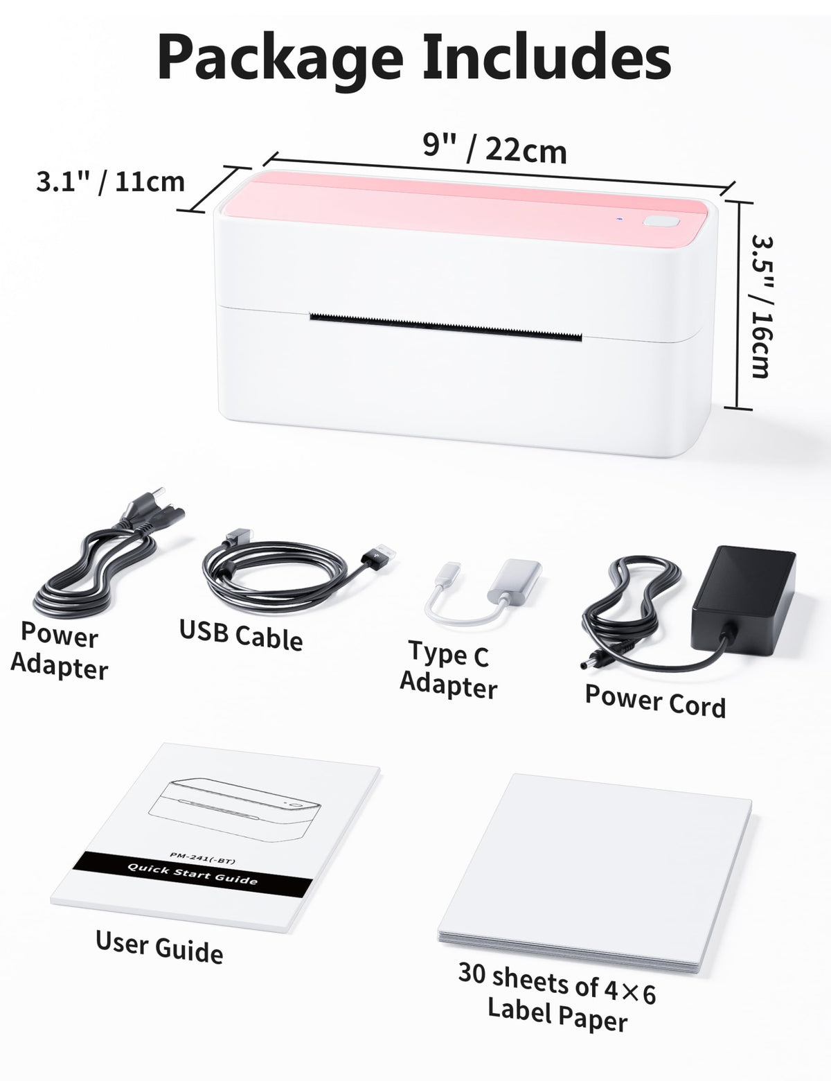 Phomemo Bluetooth Thermal Label Printer, 241BT 4X6 Wireless Shipping Label Printer for Small Business, Pink Labels Printers for Shipping Package, Compatible with iPhone, Android, Shopify, Amazon, USPS