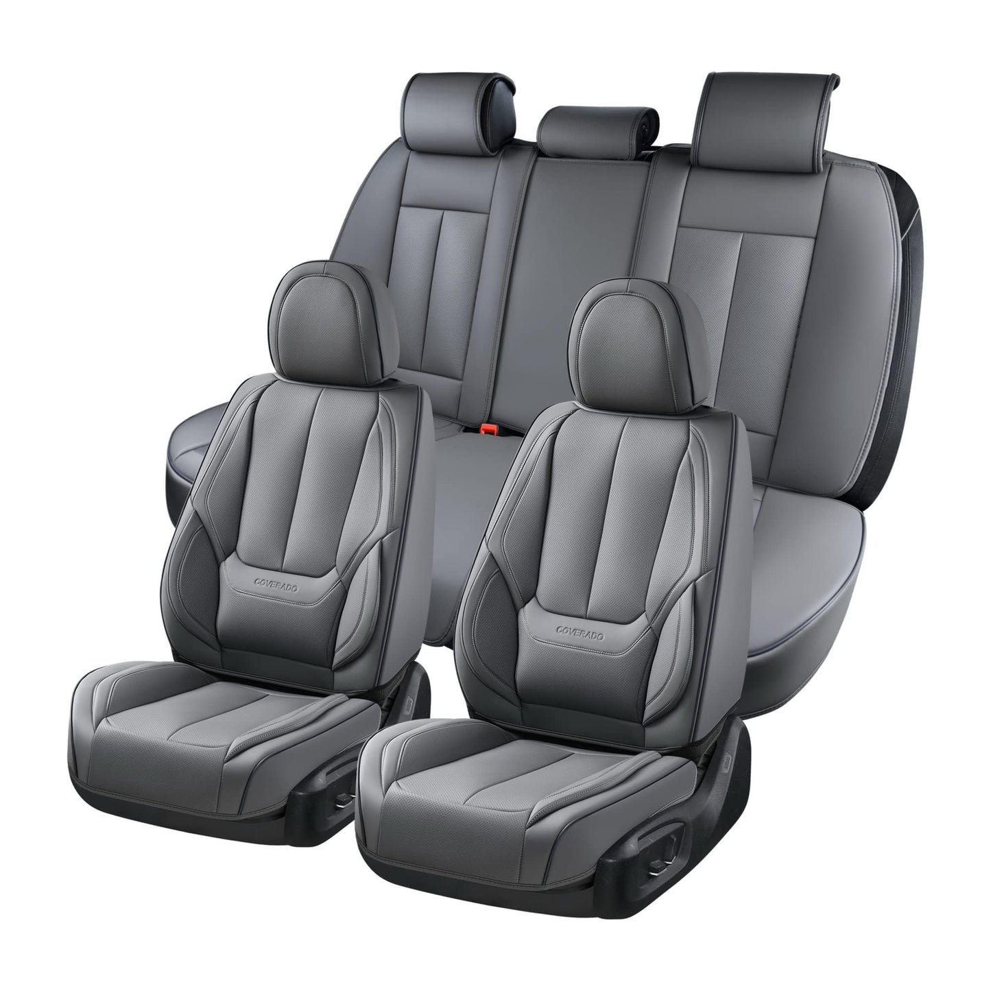Coverado Car Seat Covers Full Set, Seat Covers for Cars, Gray Car Seat Protector Waterproof, Nappa Leather Car Seat Cushion, Car Seat Covers Front Seats and Back Fit for Most Cars