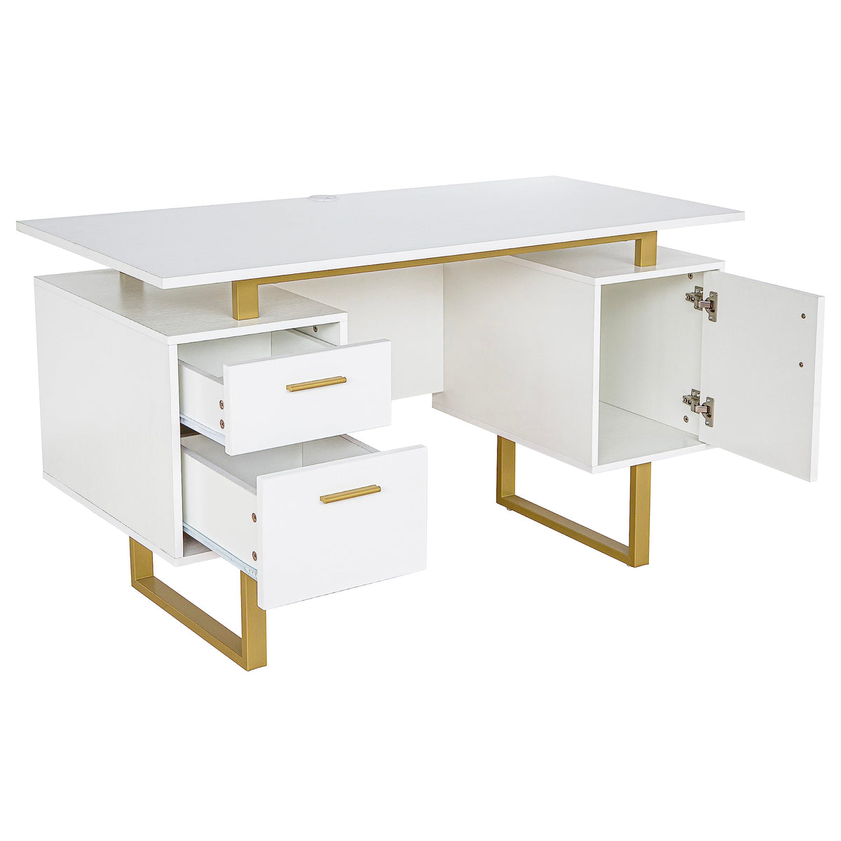 Techni Mobili Storage Drawers and Cabinet 51.25” W-Modern Office Large Floating Desktop Surface Desk, 23.6" D x 51.2" W x 29.8" H, White/Gold