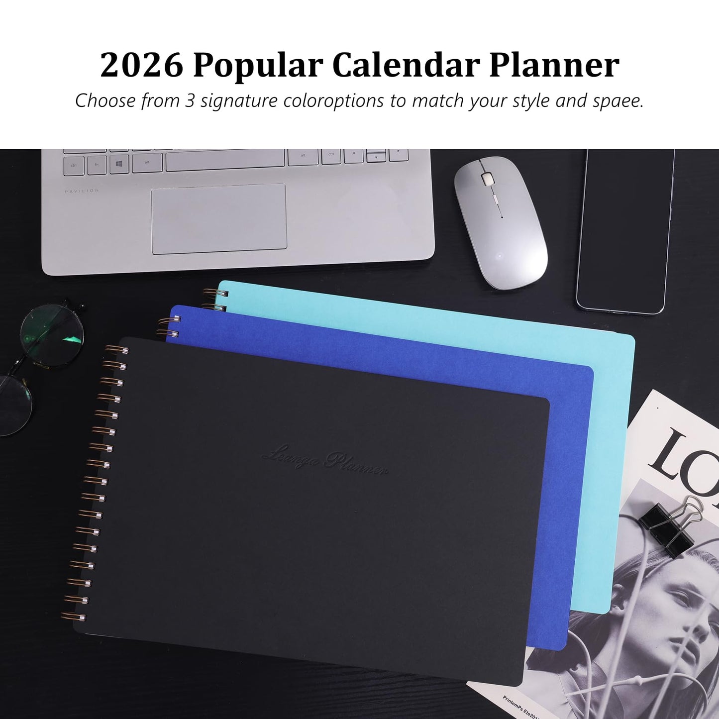 Leanga 2026 Planner, Dated Weekly & Monthly Planner with Goal Setting and Habit Tracker for Achieving Success, Academic Desk Calendar-13-1/2" x 9",Large Hardcover Dashboard Deskpad-Azure