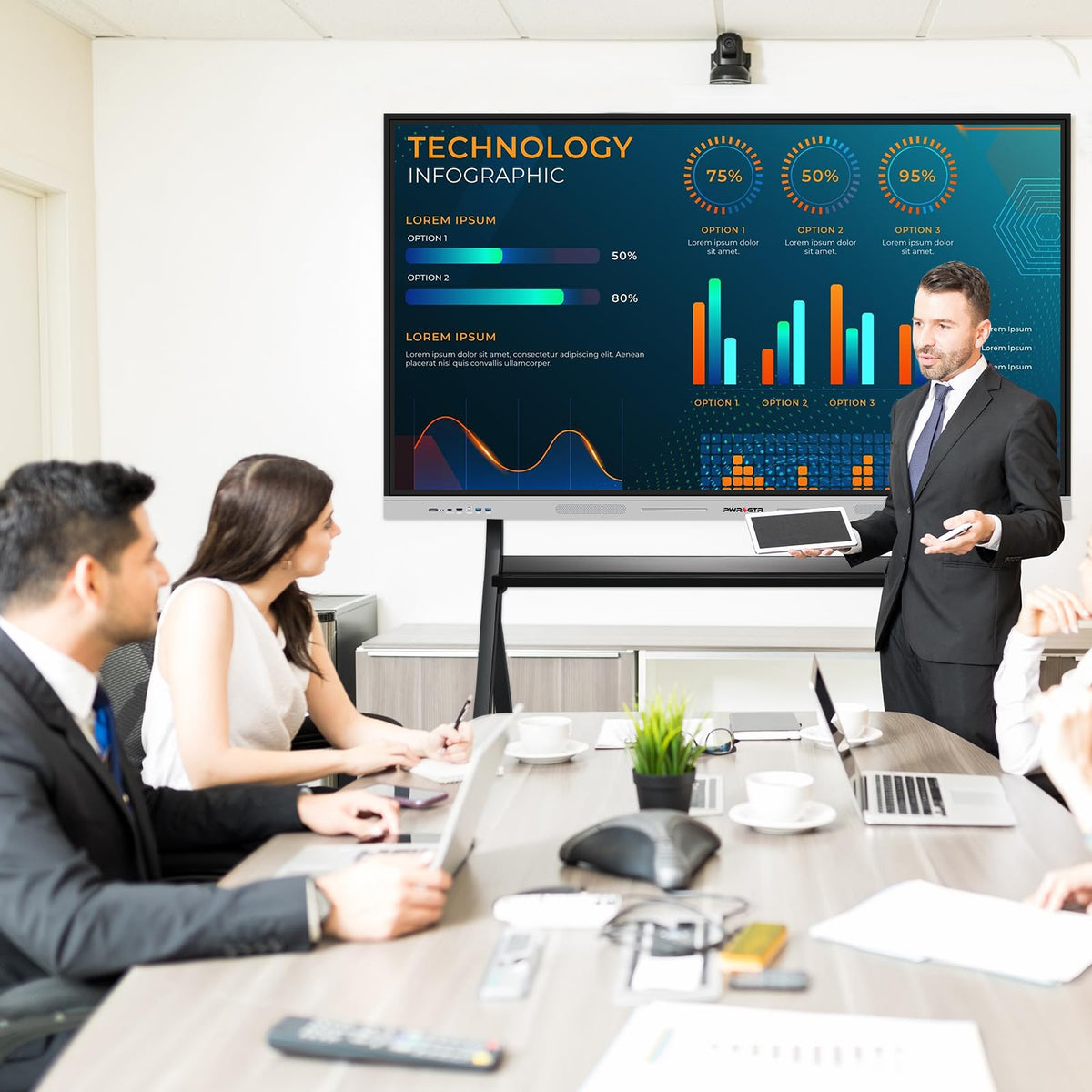 PWR4GTR Smart Board | 55" Interactive Whiteboard | 4K UHD | Android 14 | 8+128GB | Digital Whiteboard, Electronic White Board for Classroom Home Office | Wall Mount Included