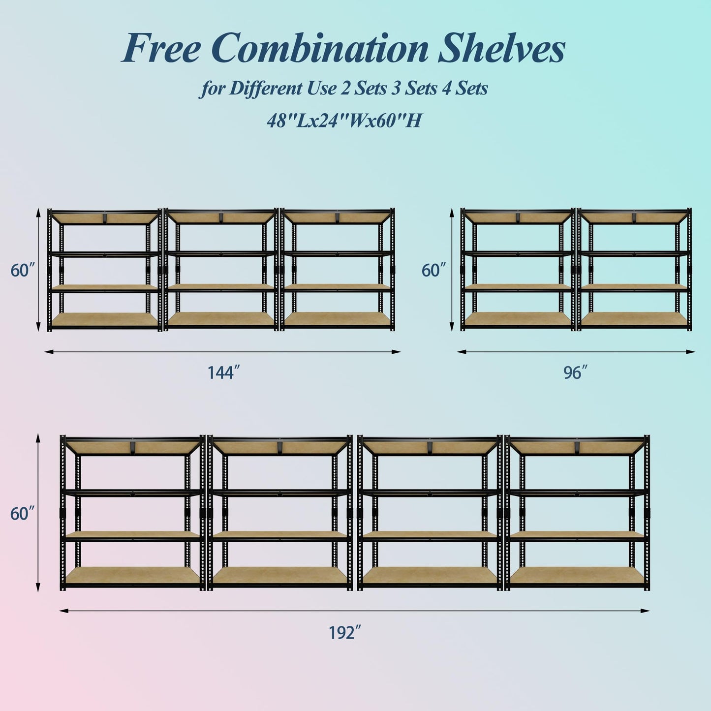 Heavy Duty Metal Storage Shelves, Adjustable 4-Tier Garage Shelving Unit with Eco-Friendly MDF Wood Board, 48" L x 24" W x 59.8" H, 640 lbs Load Capacity Per Shelf, Black, Ideal for Warehouse Storage