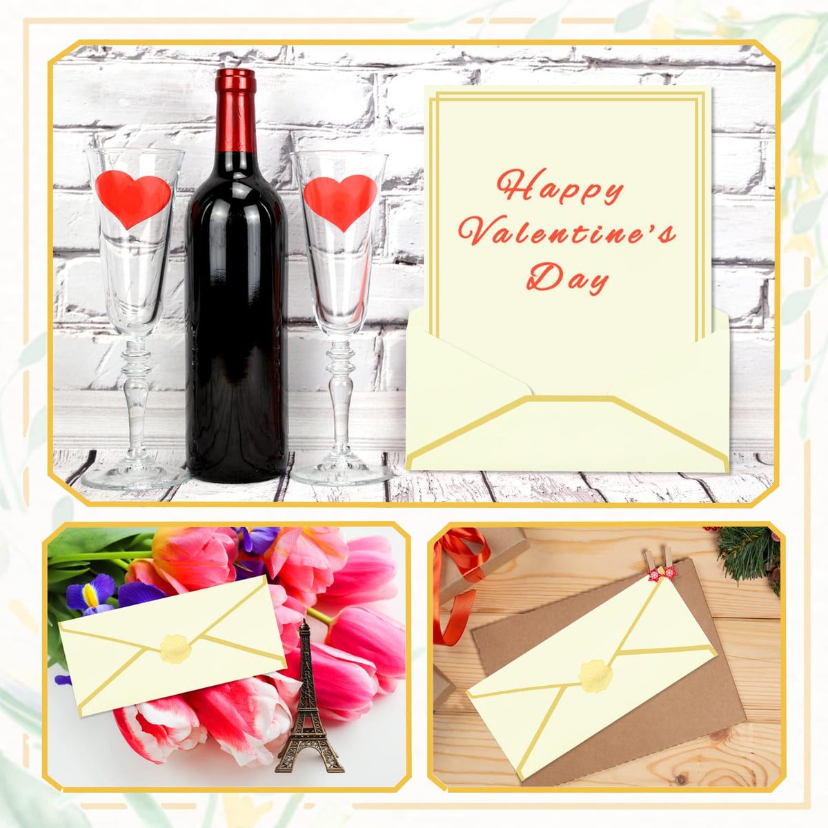 Zooyinfy 30 Pack Stationery Paper Set with Gold Border Including #10 Business Envelopes and 8.5x11 Paper Sheets 30 Gold Stickers for Love Letters and Party Invitations (Cream Color)