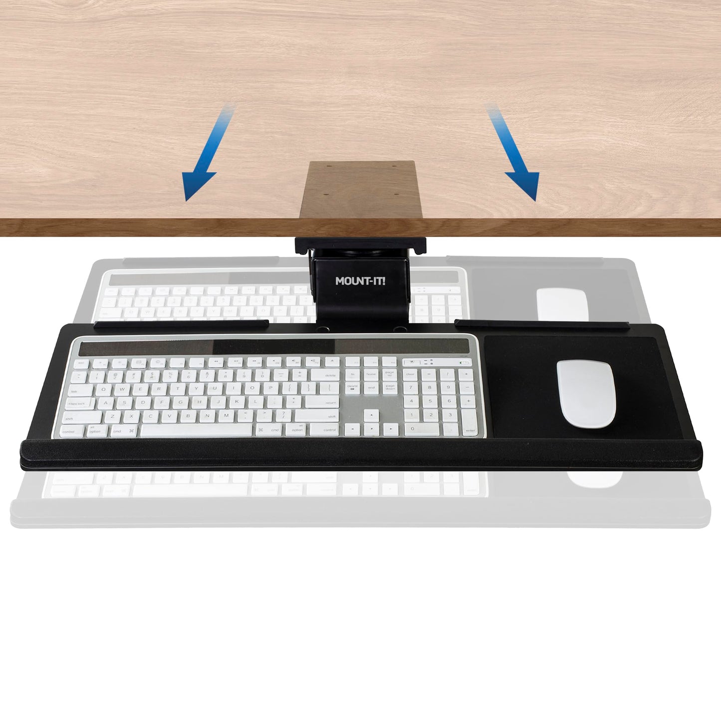Mount-It! Under Desk Keyboard Tray, Adjustable Slide-Out Keyboard & Mouse Platform, 26.38" W × 10" D, Ergonomic Wrist Rest, Height Tilt & Swivel, Heavy-Duty Bolt-On Keyboard Drawer for Home Office