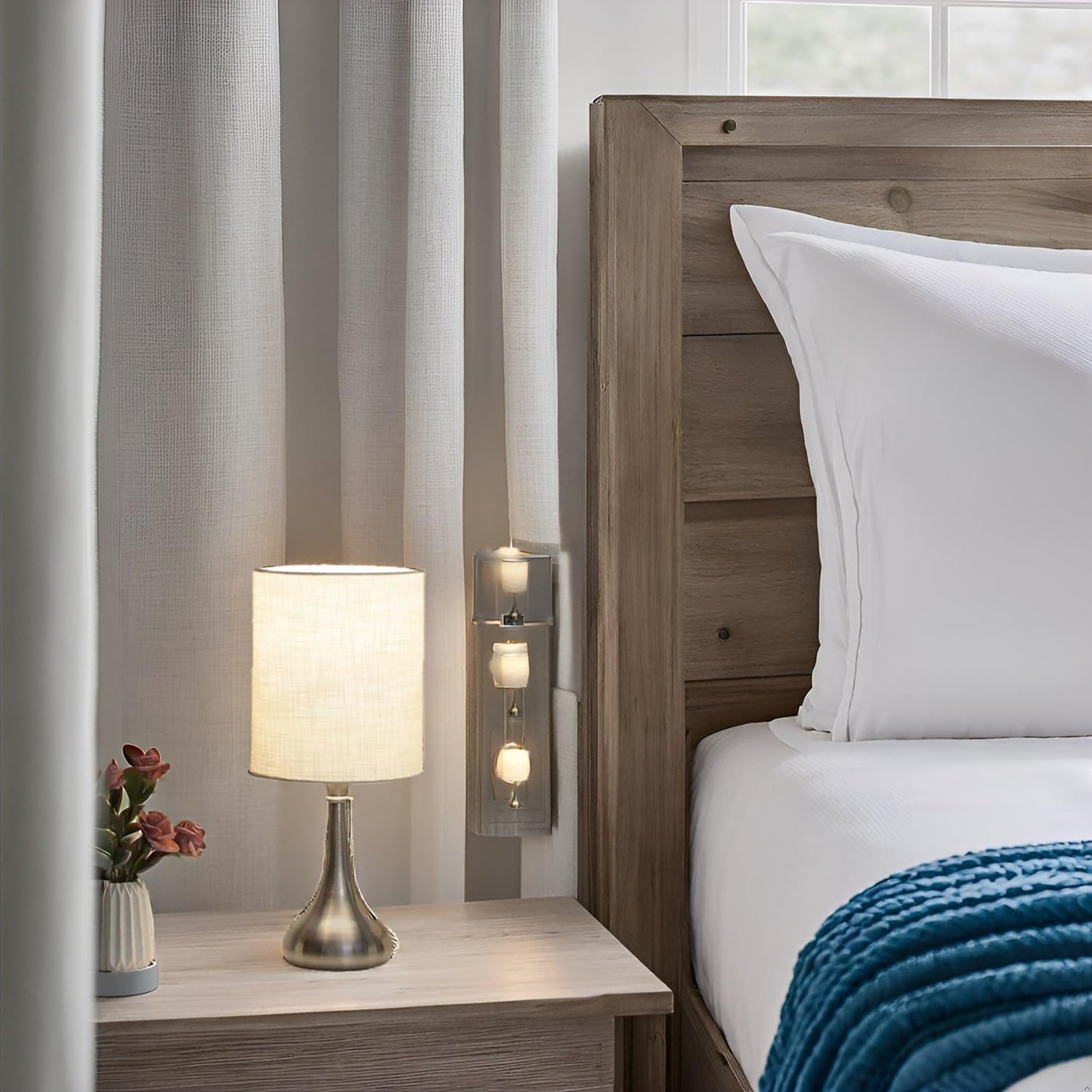 Boncoo Touch Control Table Lamp, 3 Way Dimmable Simple Night Light Lamp with White Lampshade Silver Metal Base, Small Bedside Table Lamp for Bedroom, Office, Dorm, A19 9W 3000K Bulb Included