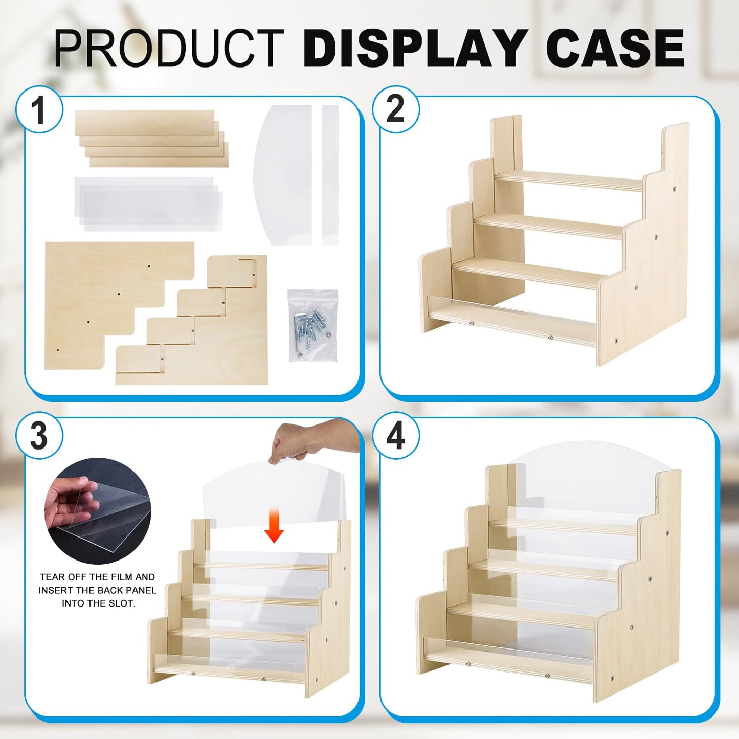Kesiya Greeting Card Display Stand , Acrylic Sticker Display Holder for Vendors, Counter Retail Display Rack , 4-Tiered Wooden/Acrylic Display stand for postcard /Brochure/Photos/Picture