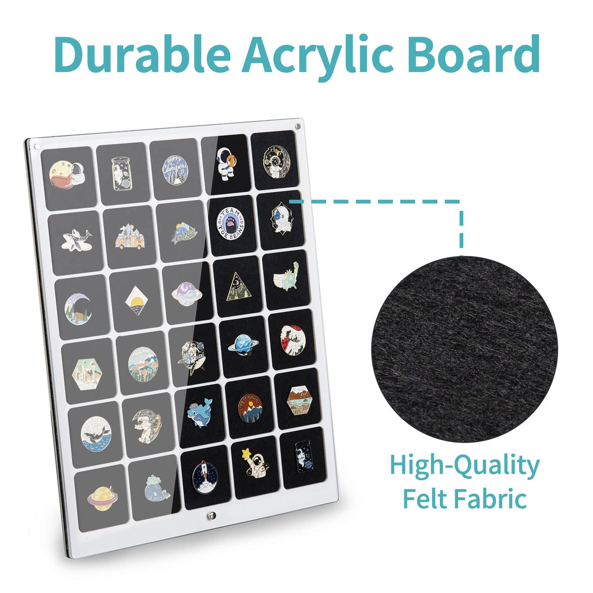 HIIMIEI Acrylic Pin Display Board, 11x14 Enamel Pin Display Frame, Dustproof Shadow Box Pin Holder, Double Sided Jewelry Lapel Pins Collection Case for Wall and Tabletop (30 Grids)