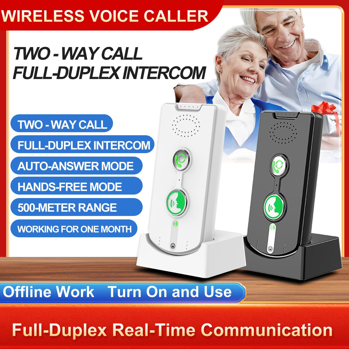 2 Way Voice Intercom,Wireless Intercom System Elderly,Long Range,Push to Talk,Home Security,Indoor Outdoor System,Fit for Home Hospital Office