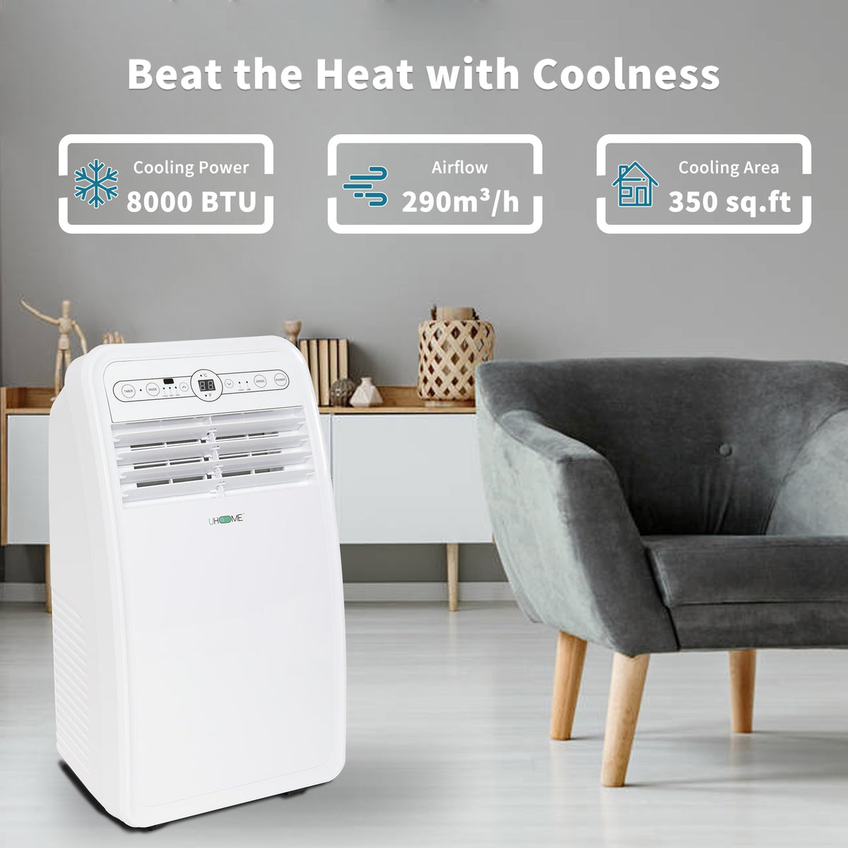Uhome Portable Air Conditioner, 8000 BTU Compact AC Unit with Cooling, Dehumidifier, Fan, Remote Control and Window Mount Kit Included, White