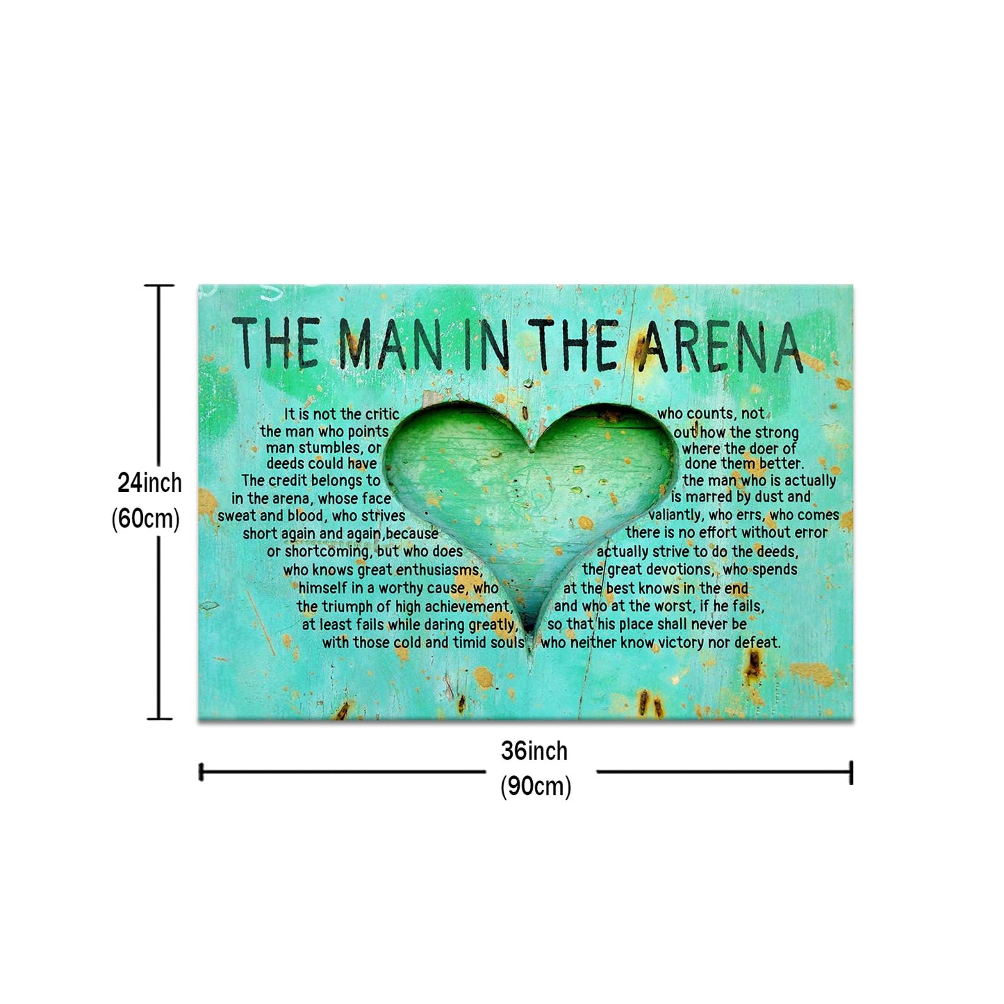 DINGFUN Large Man in the Arena Wall Art, Theodore Roosevelt Quote Framed Inspirational Canvas Print for Executive Office Conference Room, Professional Leadership Decor Success Artwork, 36x24 Inch