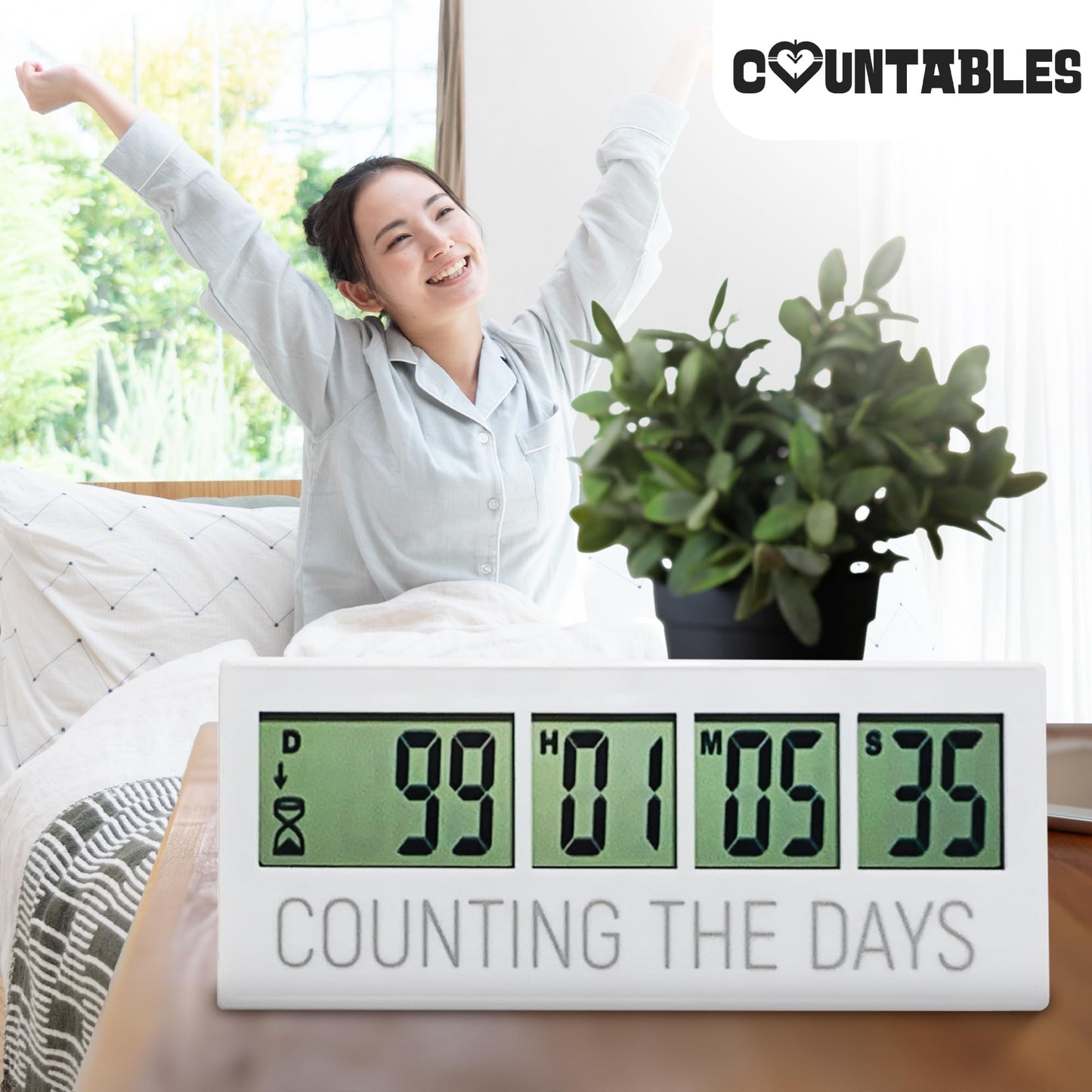 Countables Counting the Days Countdown Clock - Up to 999 Days LCD Digital Timer - Easy to Set & Read Reusable Count Down Timer for Retirement, Wedding, Christmas, Holiday,Baby Due Date,Birthday & More