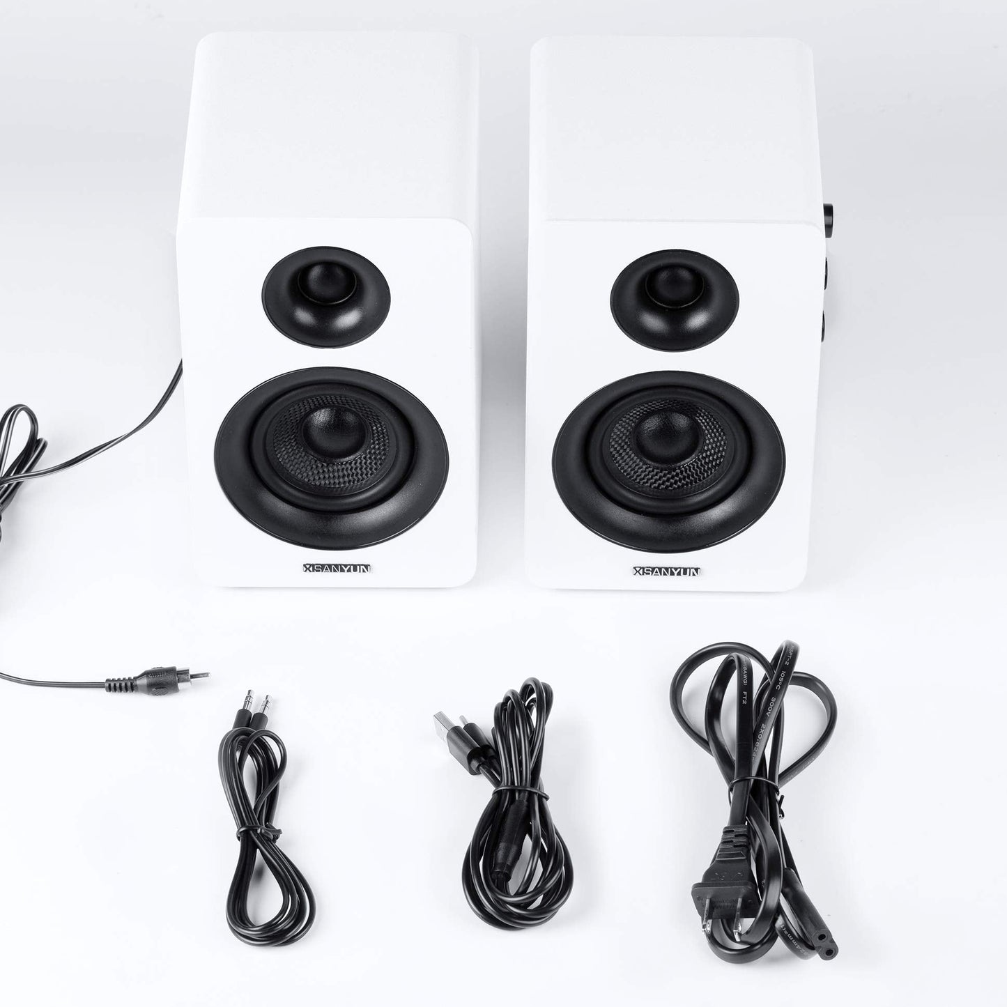 Sanyun SW208 3" Active Bluetooth 5.0 Bookshelf Speakers – 60W Carbon Fiber Speaker Unit - Built-in 24bit DAC Dynamic 3D Surround Sound 2.0 Computer PC Monitor Gaming (Pair, White)