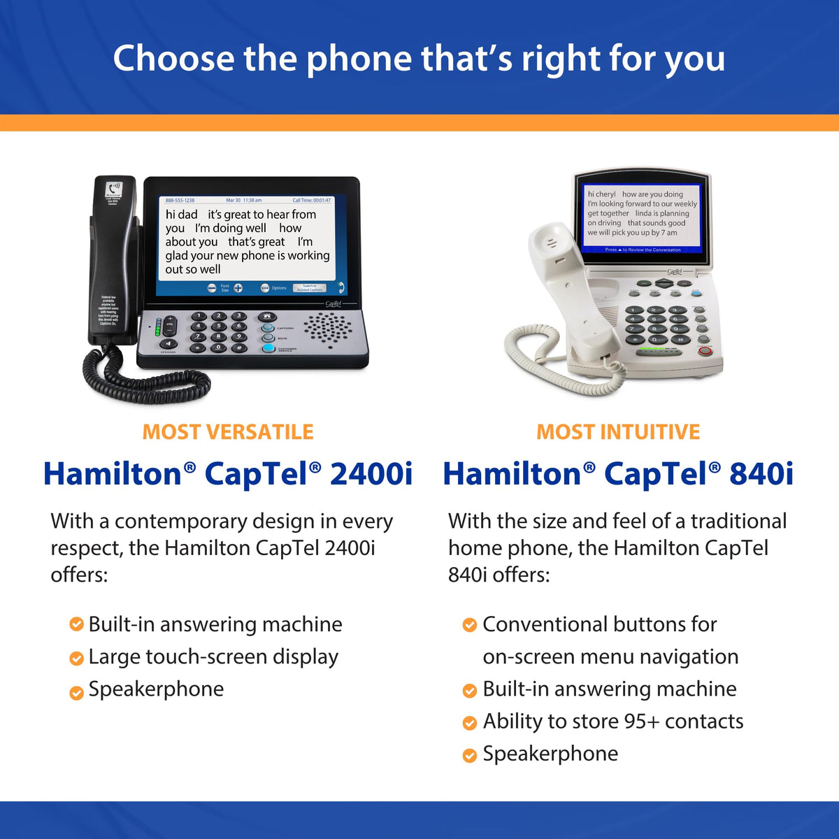 Hamilton CapTel 840i Captioned Telephone, Hearing Impaired Phones, Auto/Assisted Captions & Volume Control up to 40dB, Conventional Button Menu Navigation, Wi-Fi, Answering Machine & Speakerphone