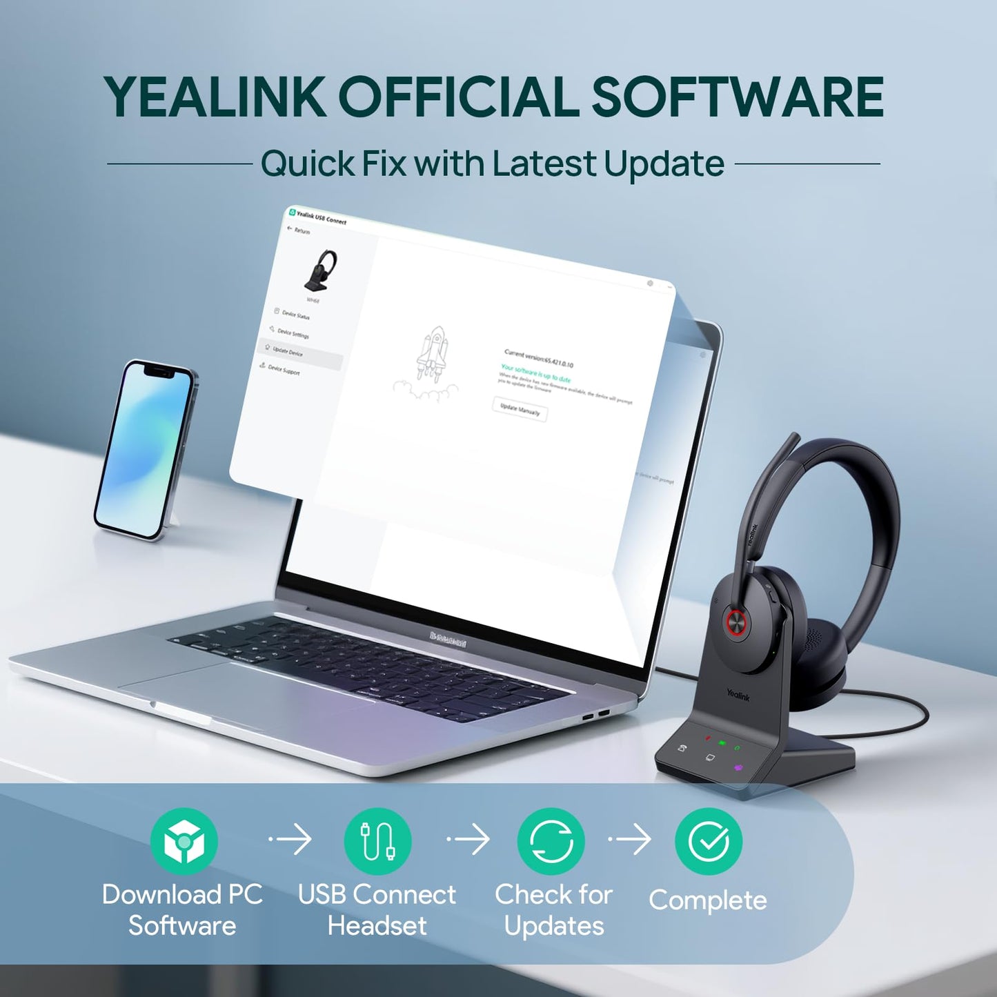 Yealink WH68 Bluetooth DECT 6.0 Wireless Headset with ANC 606ft Range Teams Certified Dual Ear Professional Business Headphones Acoustic Shield Mic for Office Conference PC Laptop Smartphone