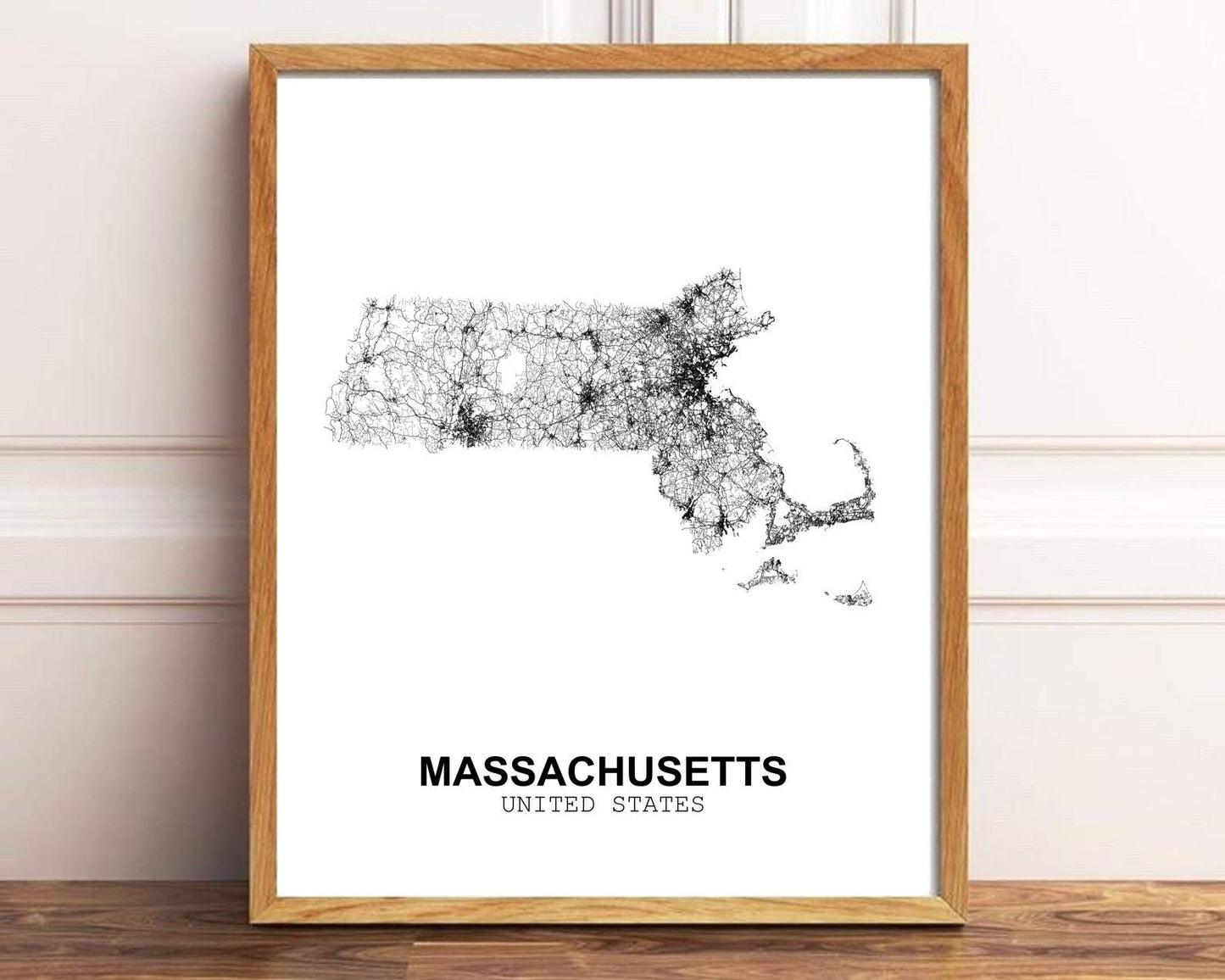 Eleville 11X14 Unframed Massachusetts United States Country View Abstract Road Modern Map Art Print Poster Wall Office Home Decor Minimalist Line Art Hometown Housewarming wgn178