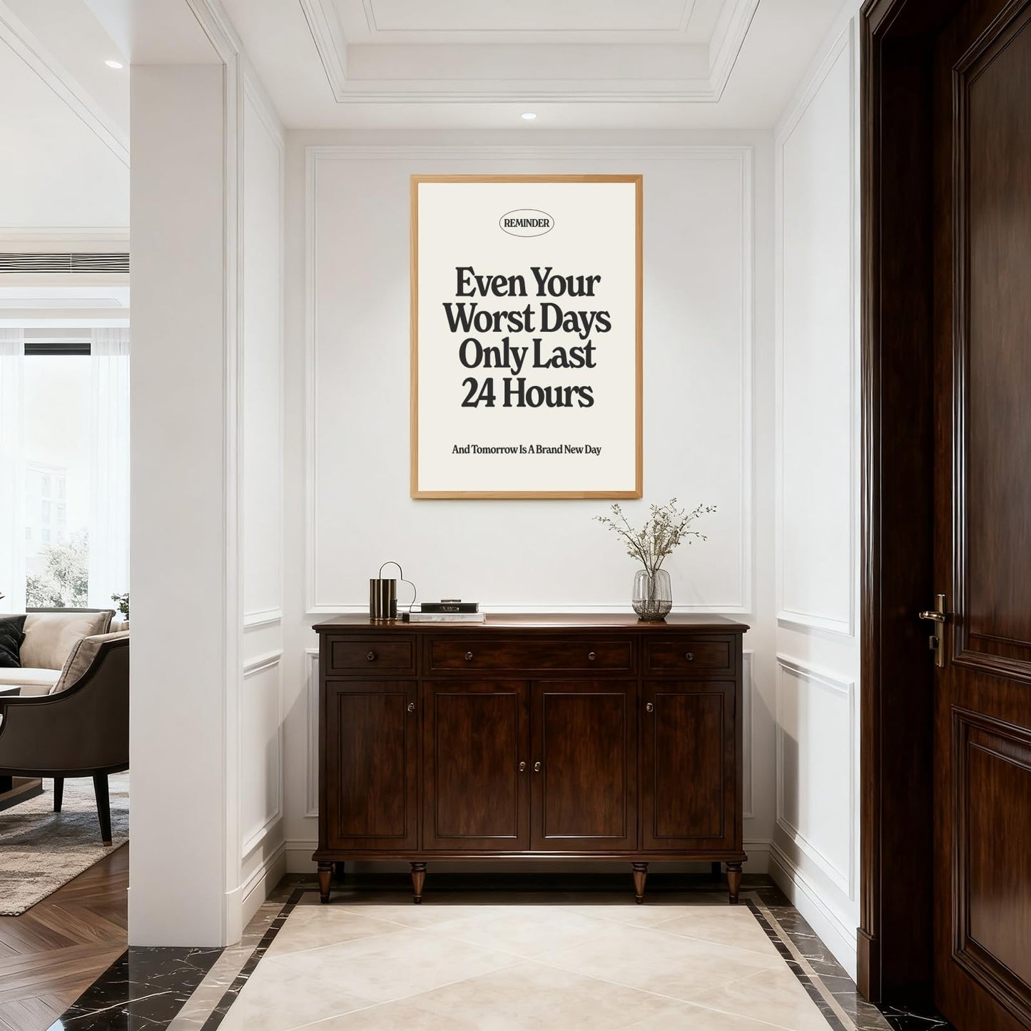 PMKXFGK Wooden Frame Motivational Office Wall Art Daily Positive Affirmation Quote Decor Even Your Worst Days Only Last 24 Hours Inspirational Poster Minimalist Text Canvas Print for Bedroom 12x16inch